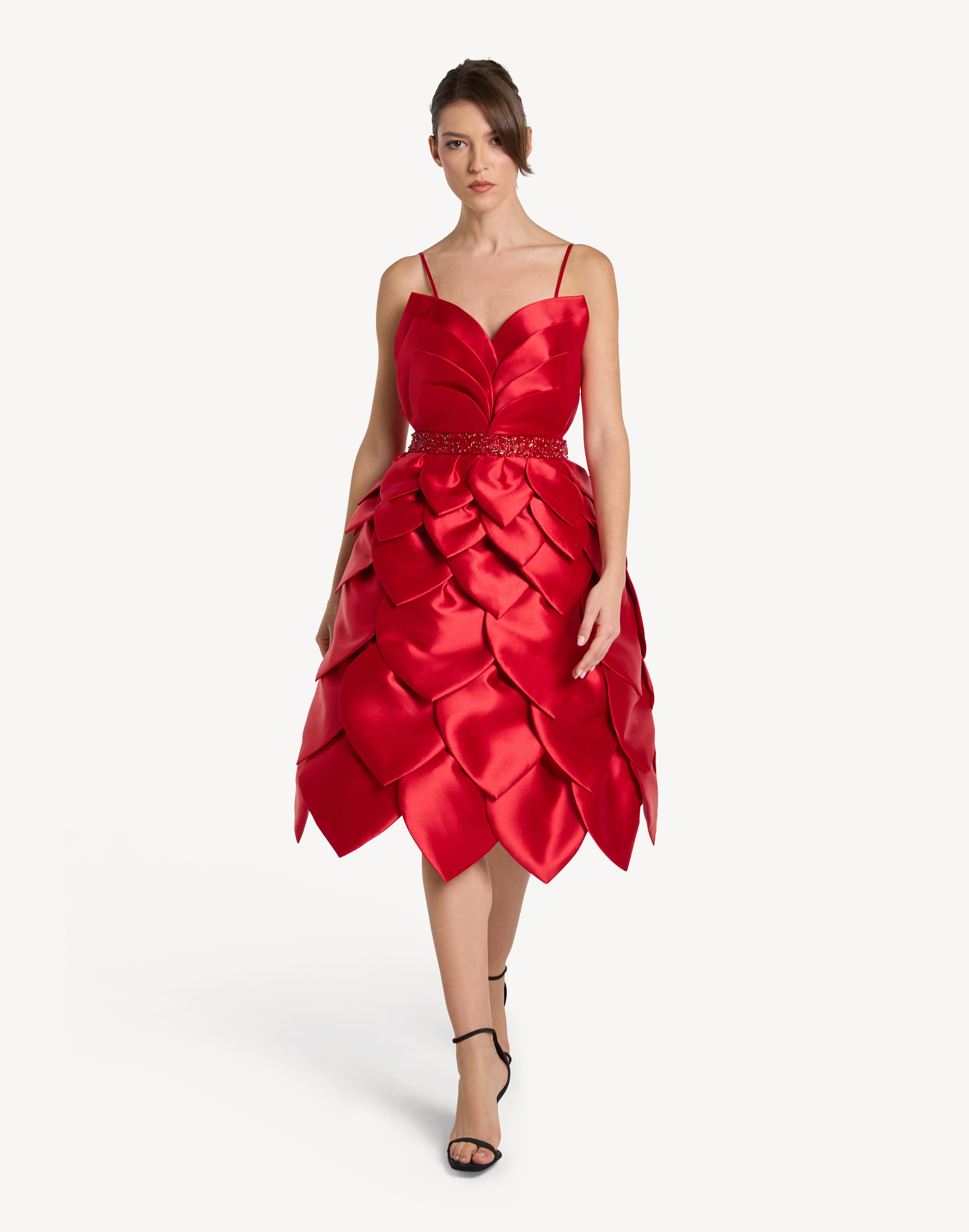 Leaf Appliqué Corset Sweetheart Midi Dress