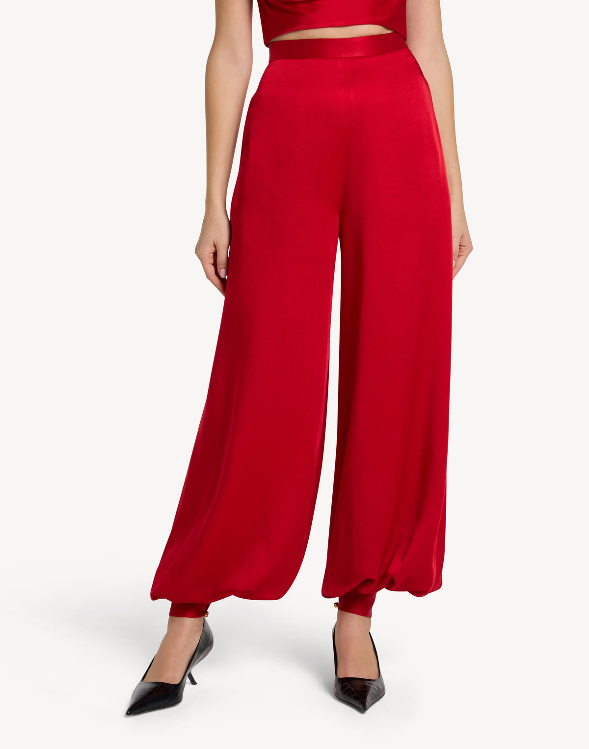 Button Cuff Detail Satin Haram Trousers