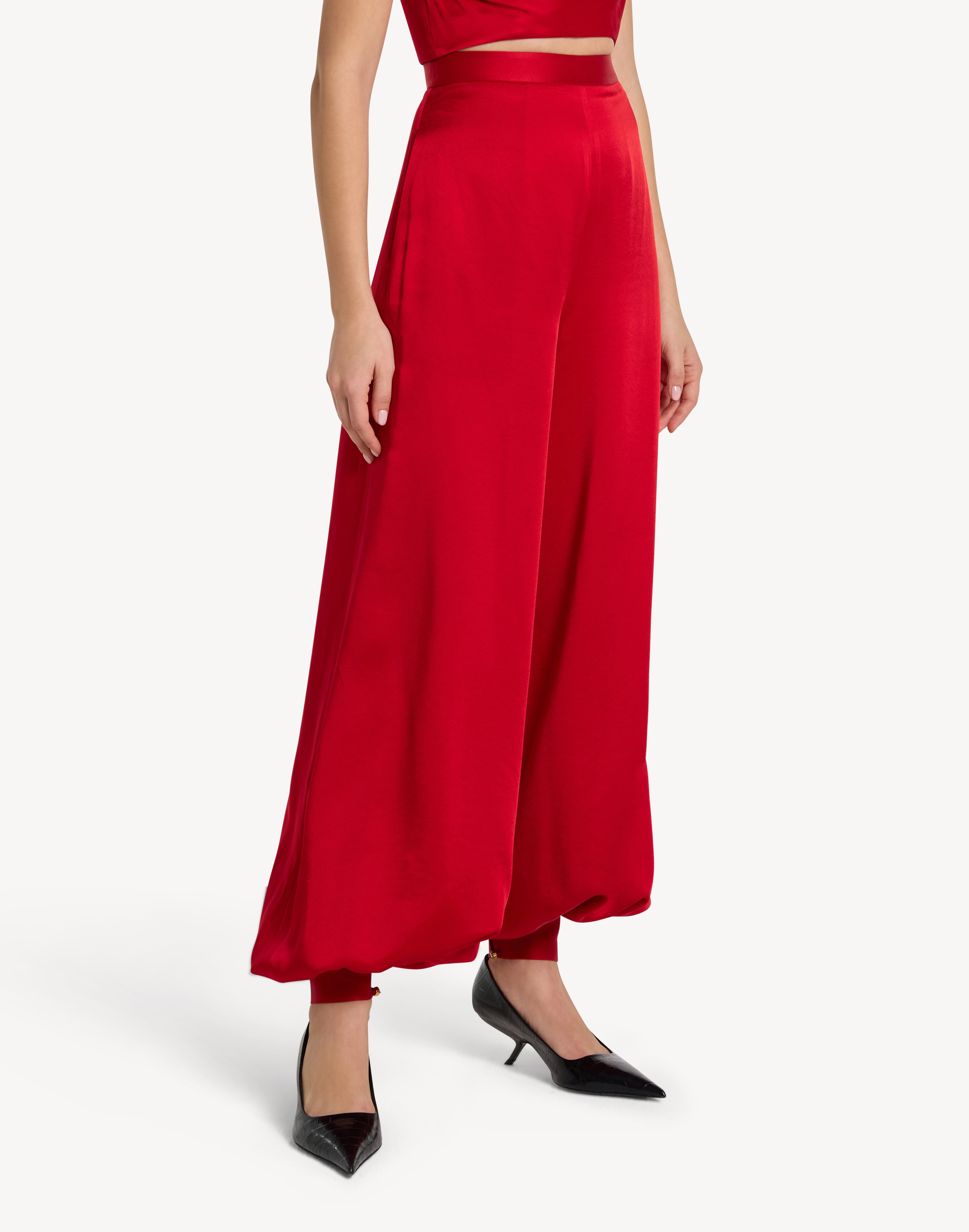 Button Cuff Detail Satin Haram Trousers