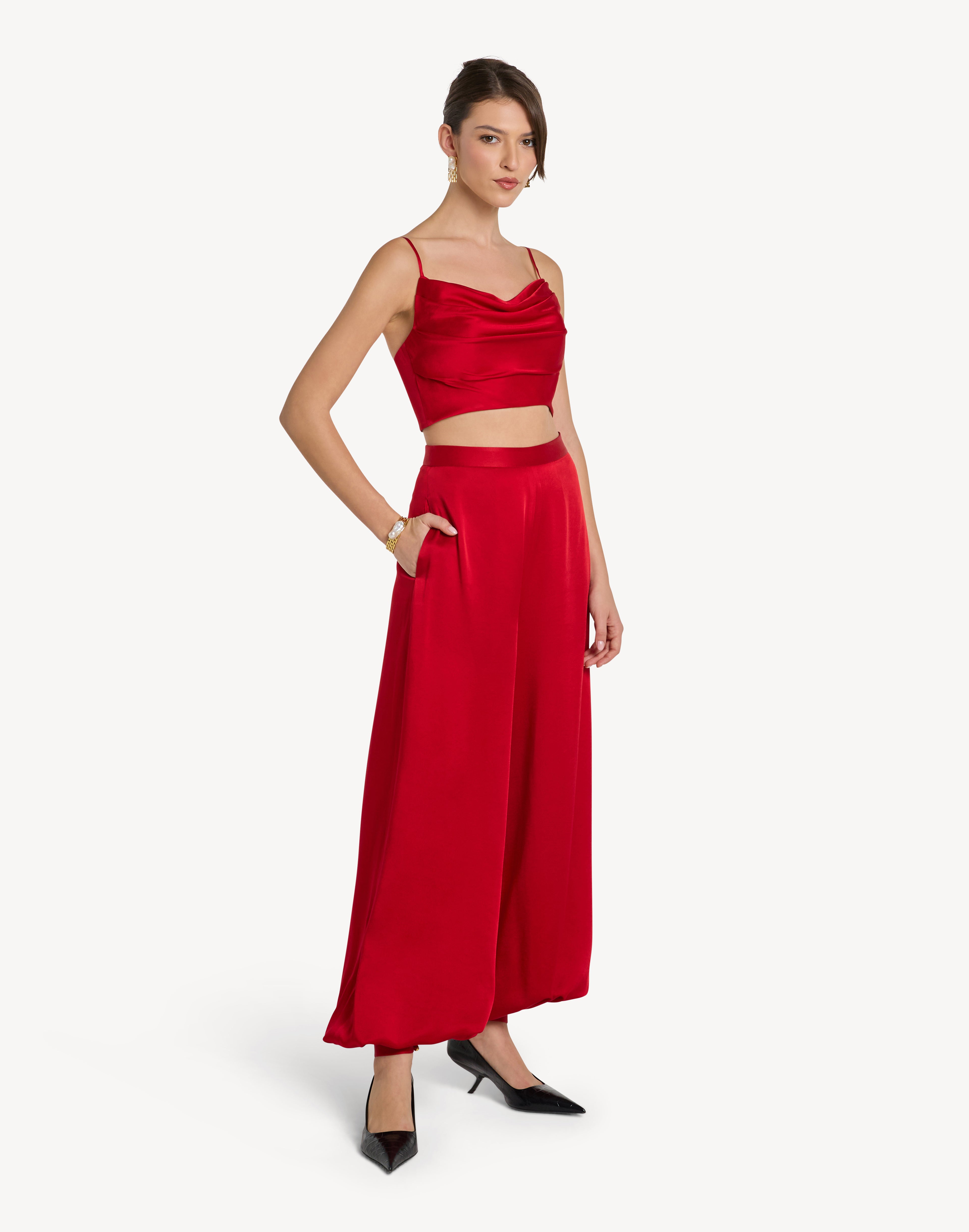 Button Cuff Detail Satin Haram Trousers