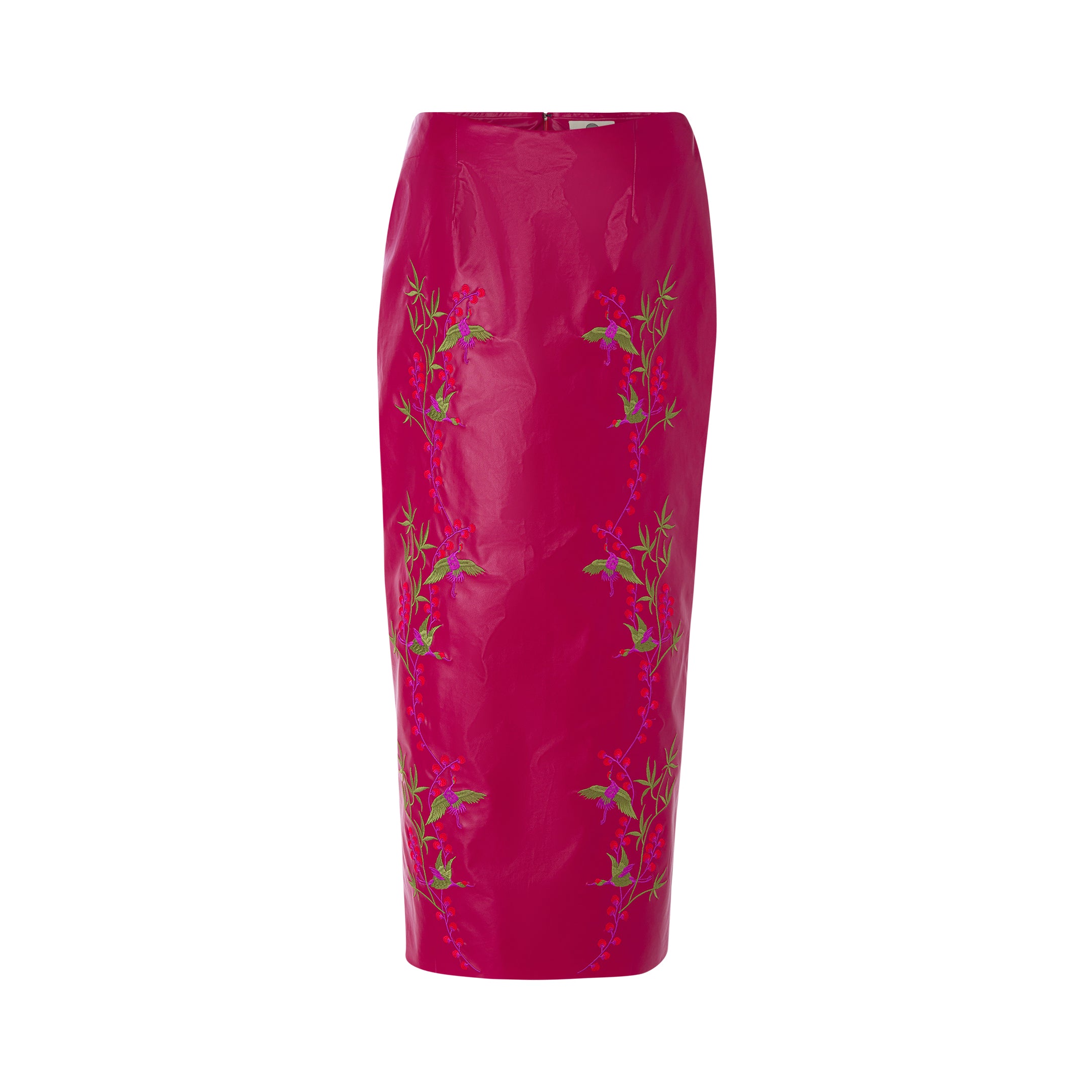 Pencil Leather Embroidered Skirt - Red