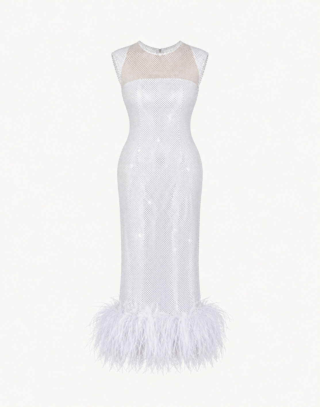 Feather-Trimmed Crystal Embellished Sleeveless Dress