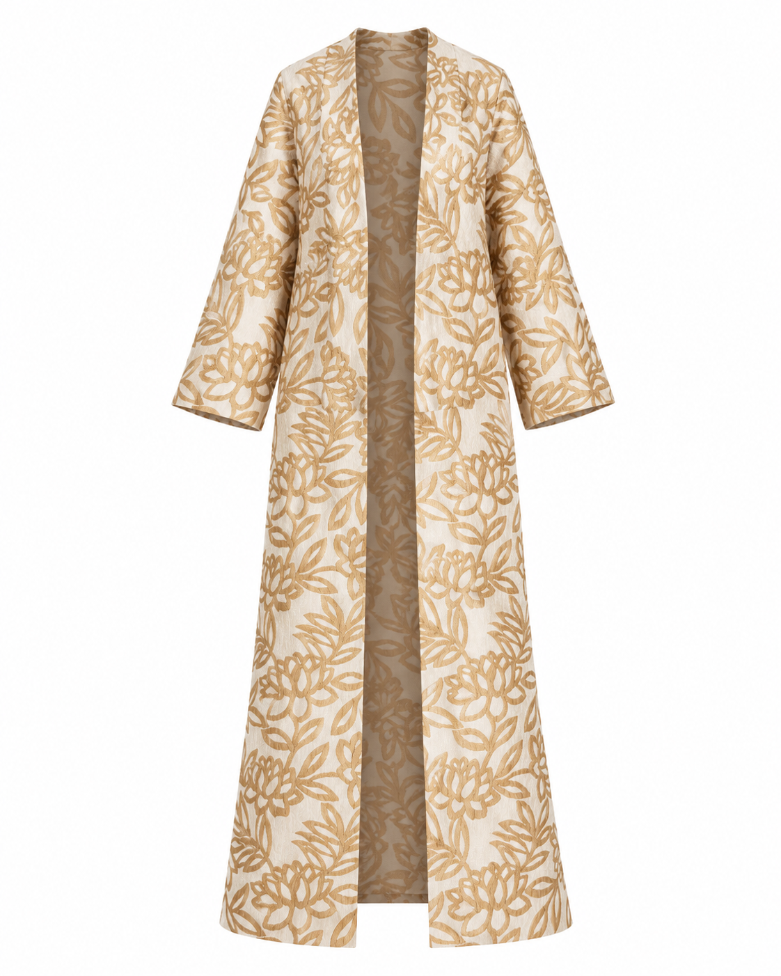 Floral Jacquard Long Belted Jacket