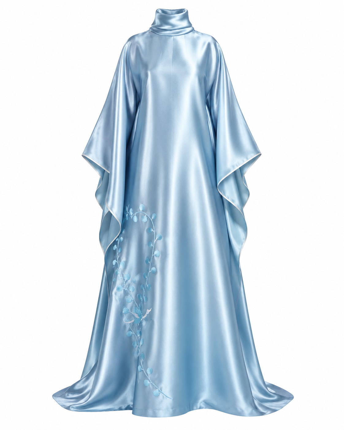 Embroidered Organdy High-Neck Kaftan Abaya