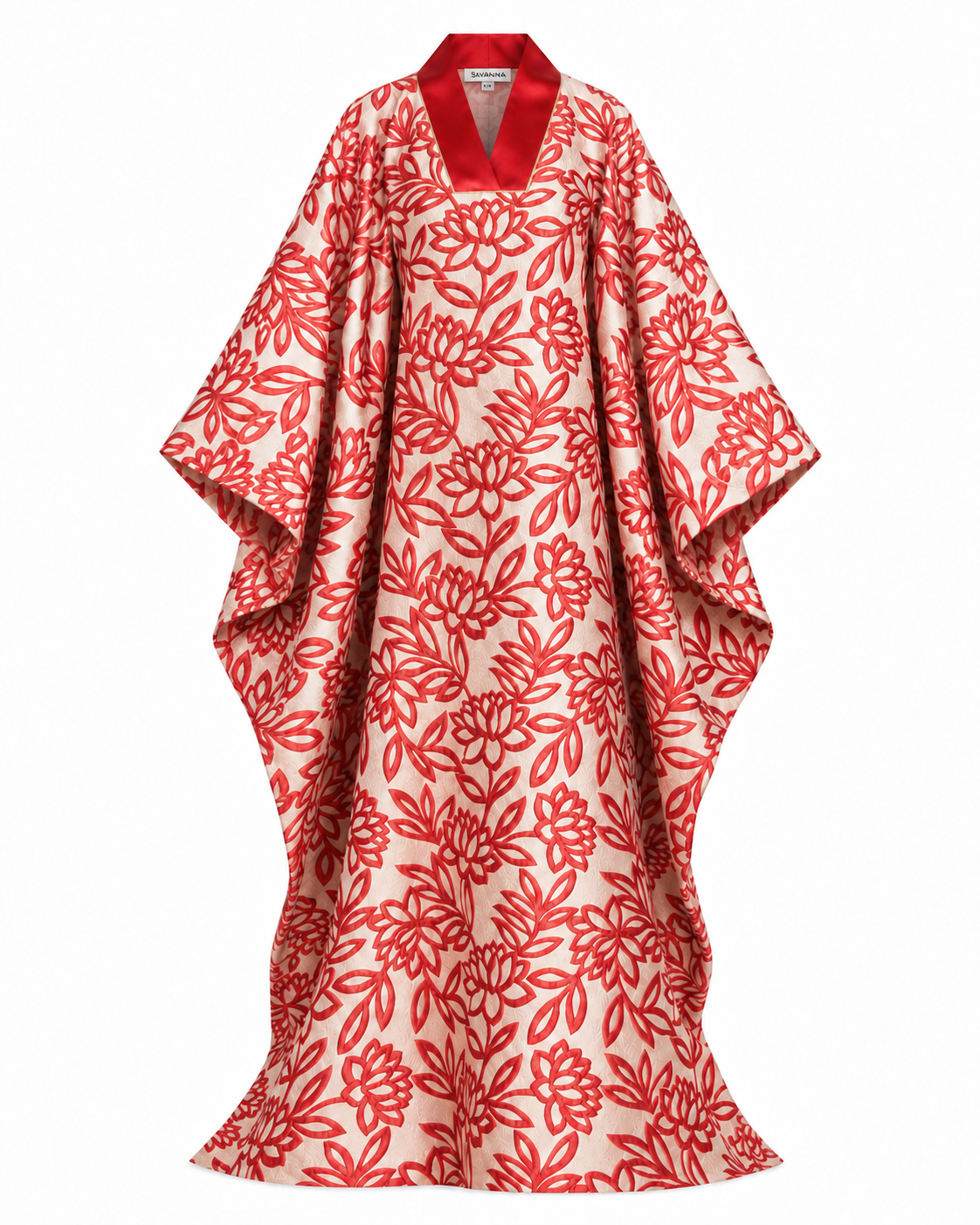 Metallic Floral Jacquard V-Neck Kaftan Abaya