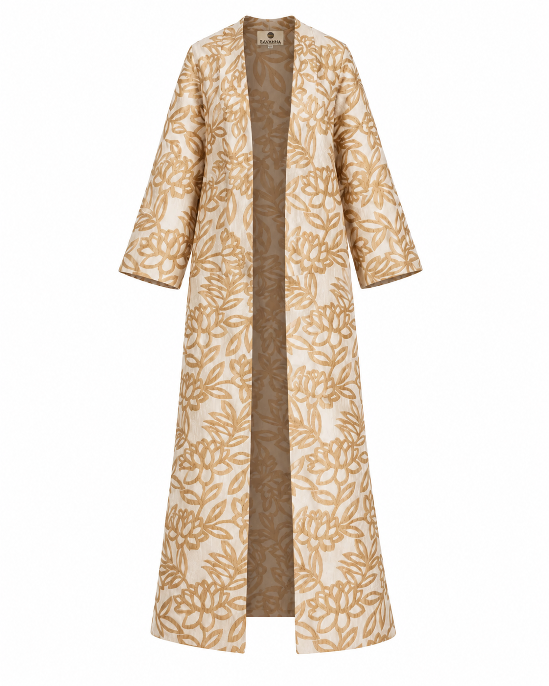 Floral Jacquard Long Belted Jacket
