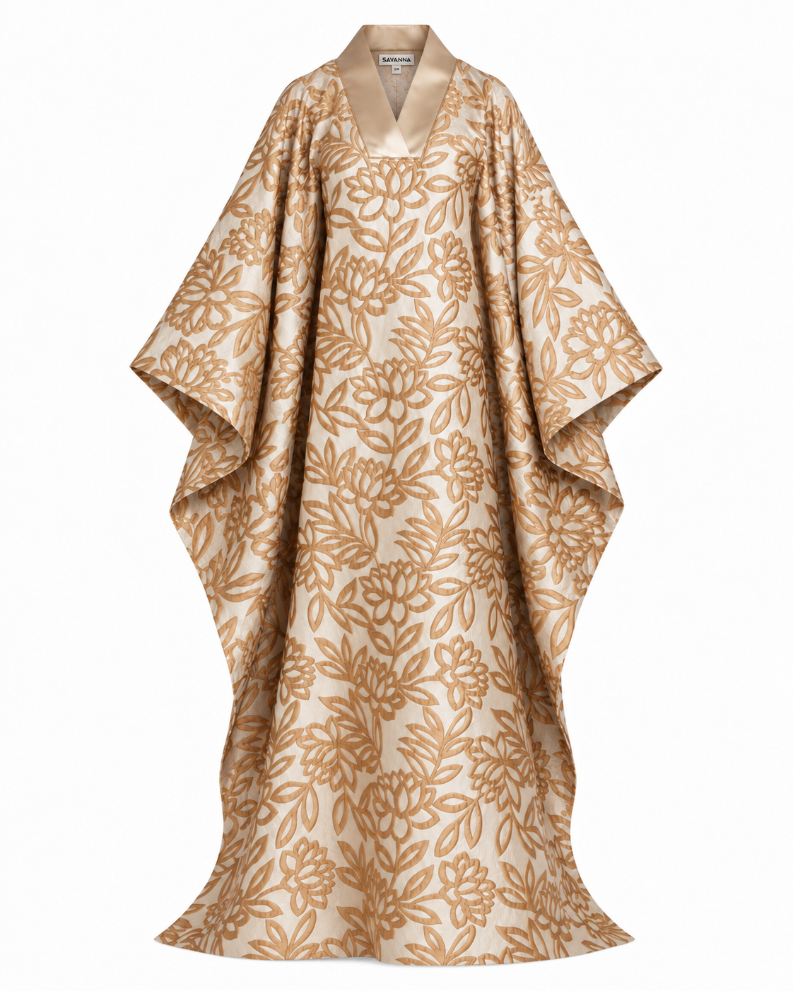 Metallic Floral Jacquard V-Neck Kaftan Abaya
