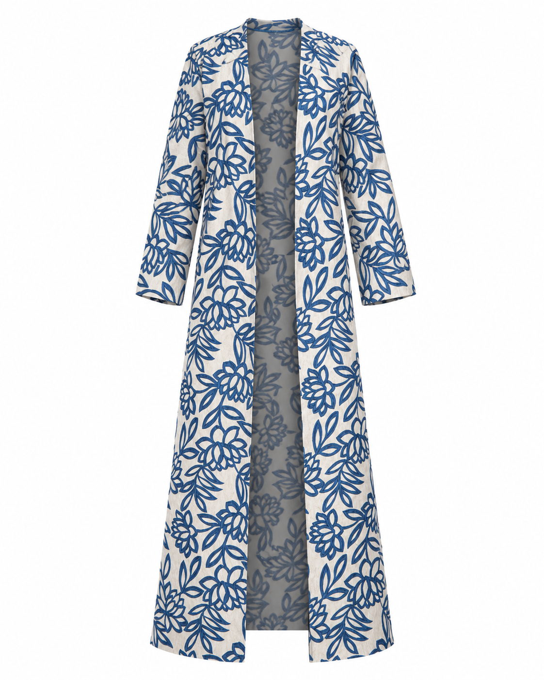 Floral Jacquard Long Belted Jacket