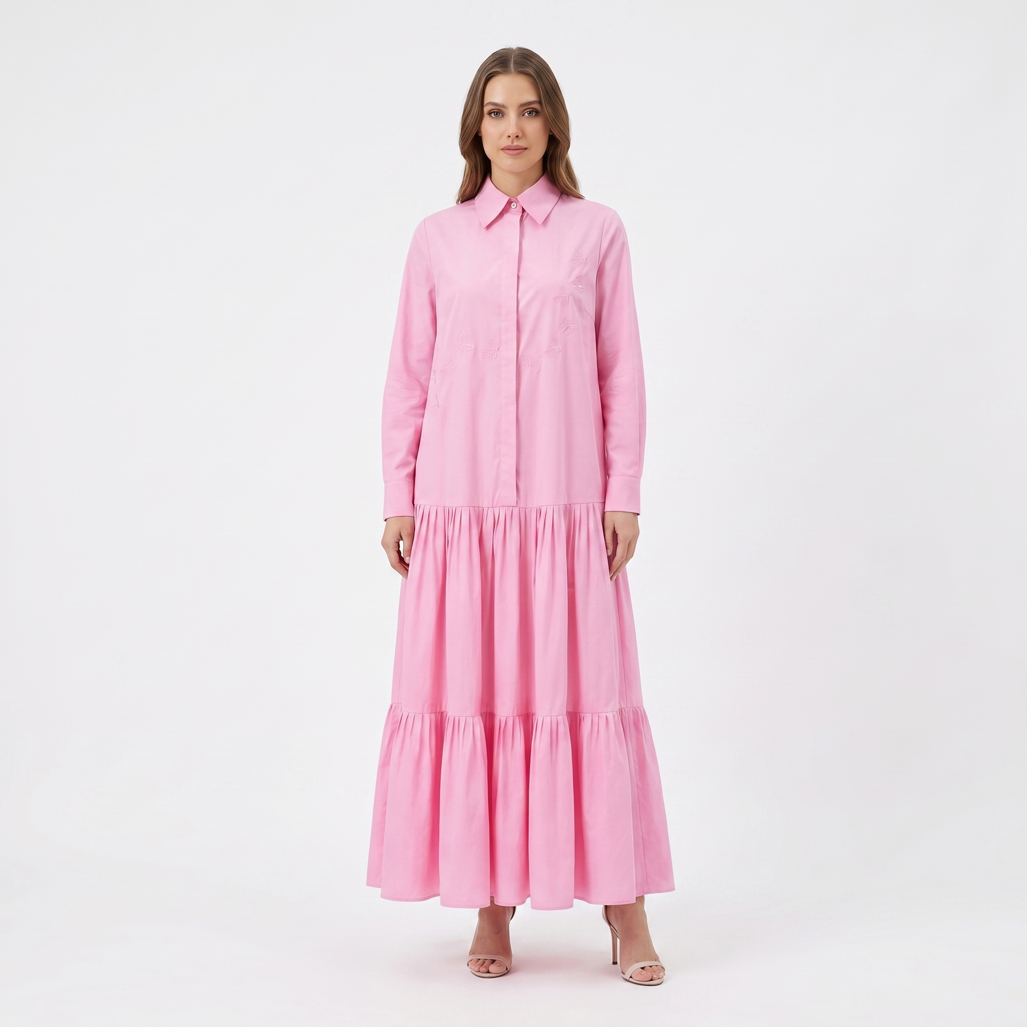 Butterfly Embroidery Shirt Dress