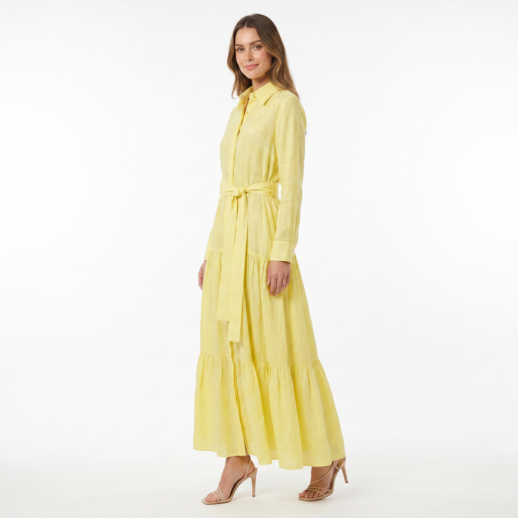 Rose Embroidered Belted Maxi Dress