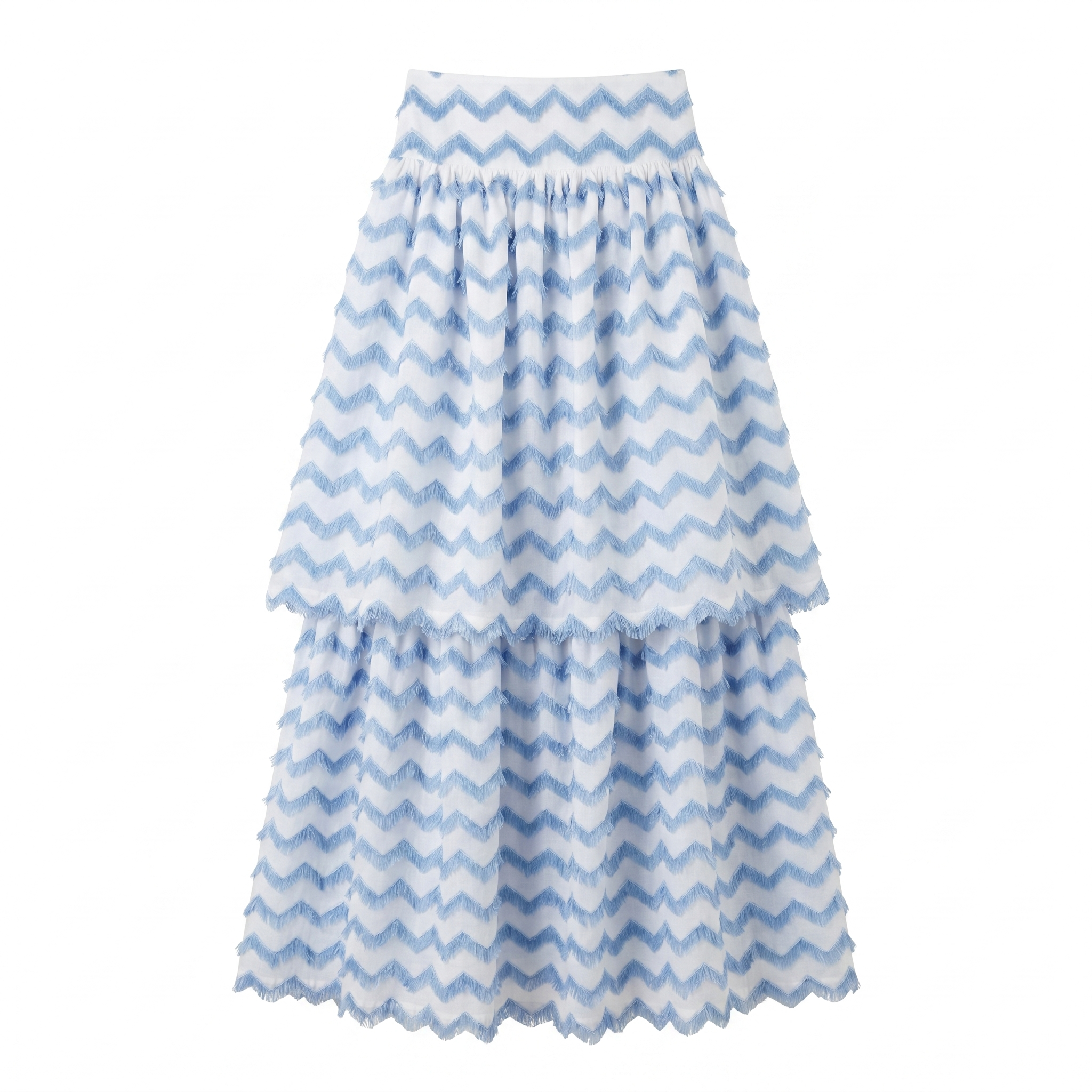 Chevron Fringe High-Waisted Midi Skirt