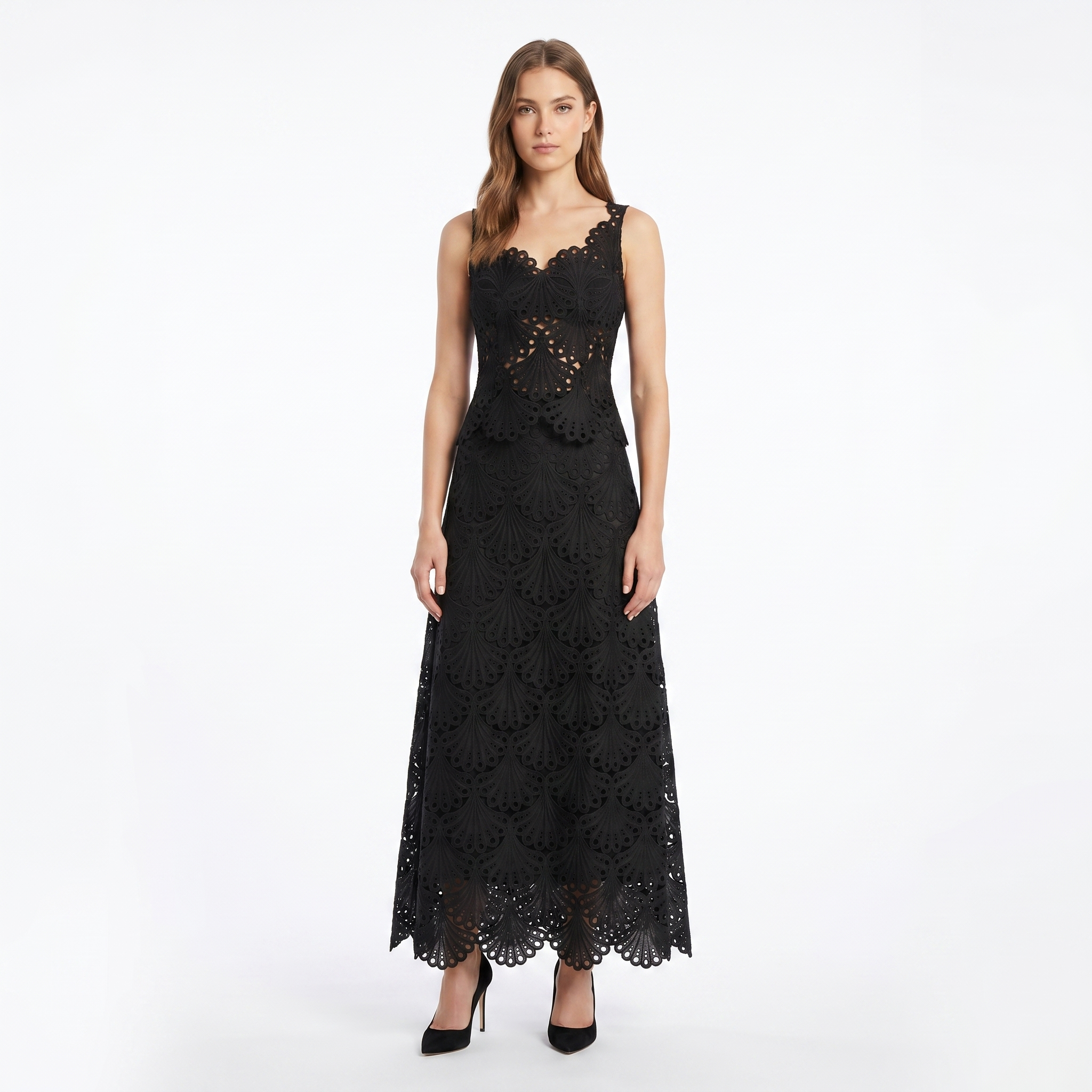 Lace Scallop Corset Maxi Skirt