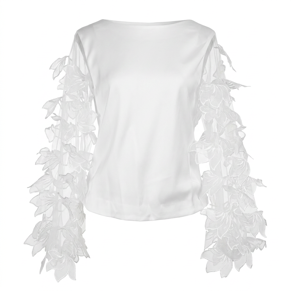 Drop-Leaf Sleeve Plunge Back Blouse