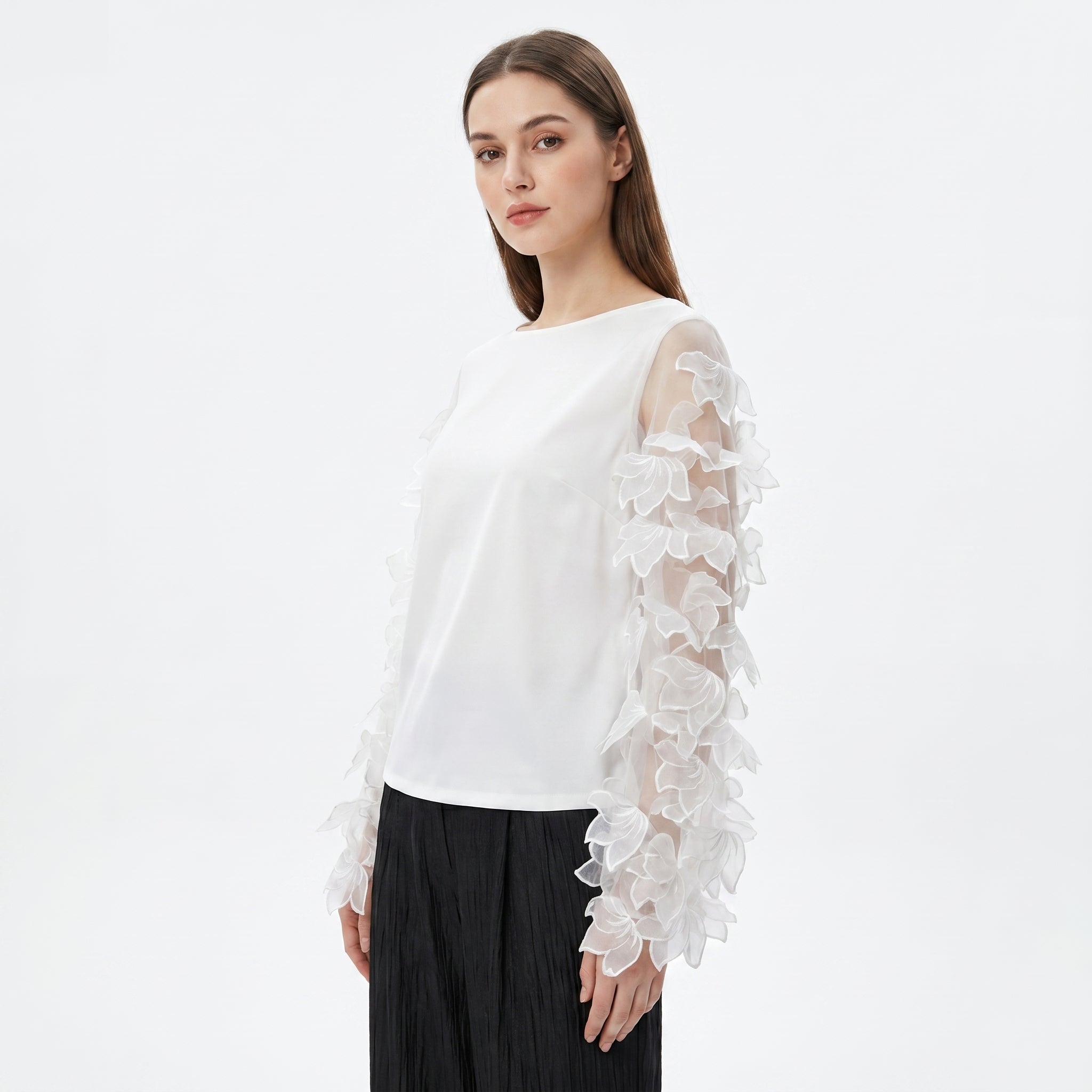 Drop-Leaf Sleeve Plunge Back Blouse