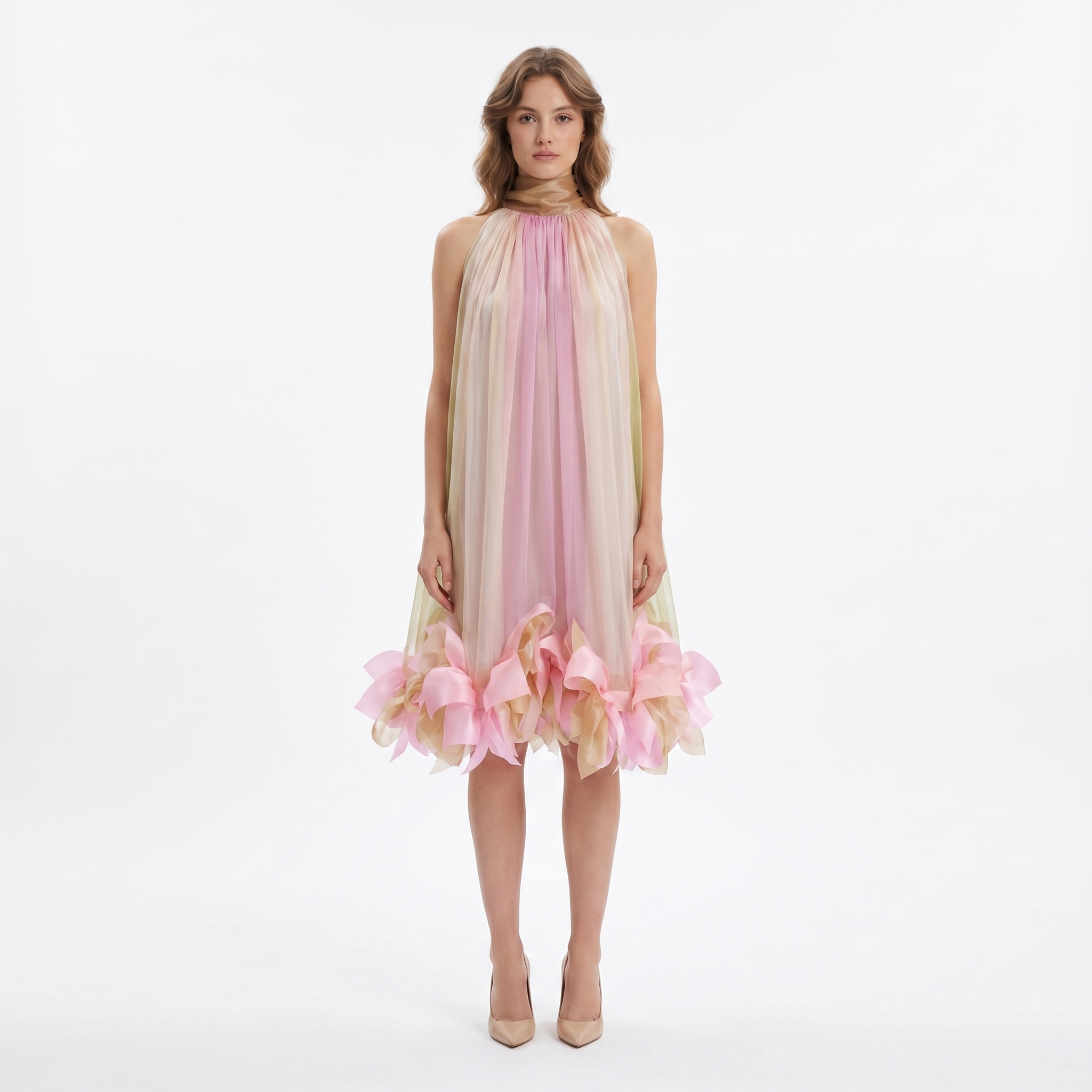 Silk Fleurs High-Neck Dress