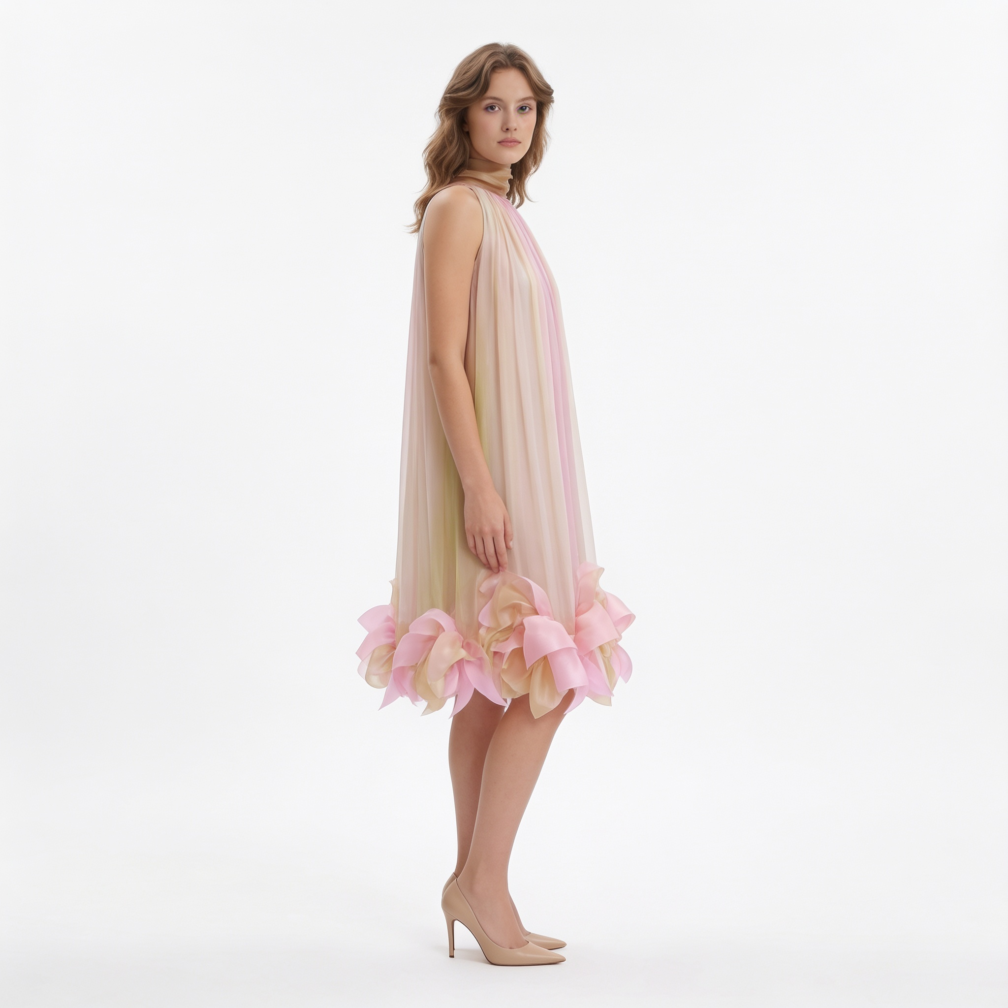 Silk Fleurs High-Neck Dress