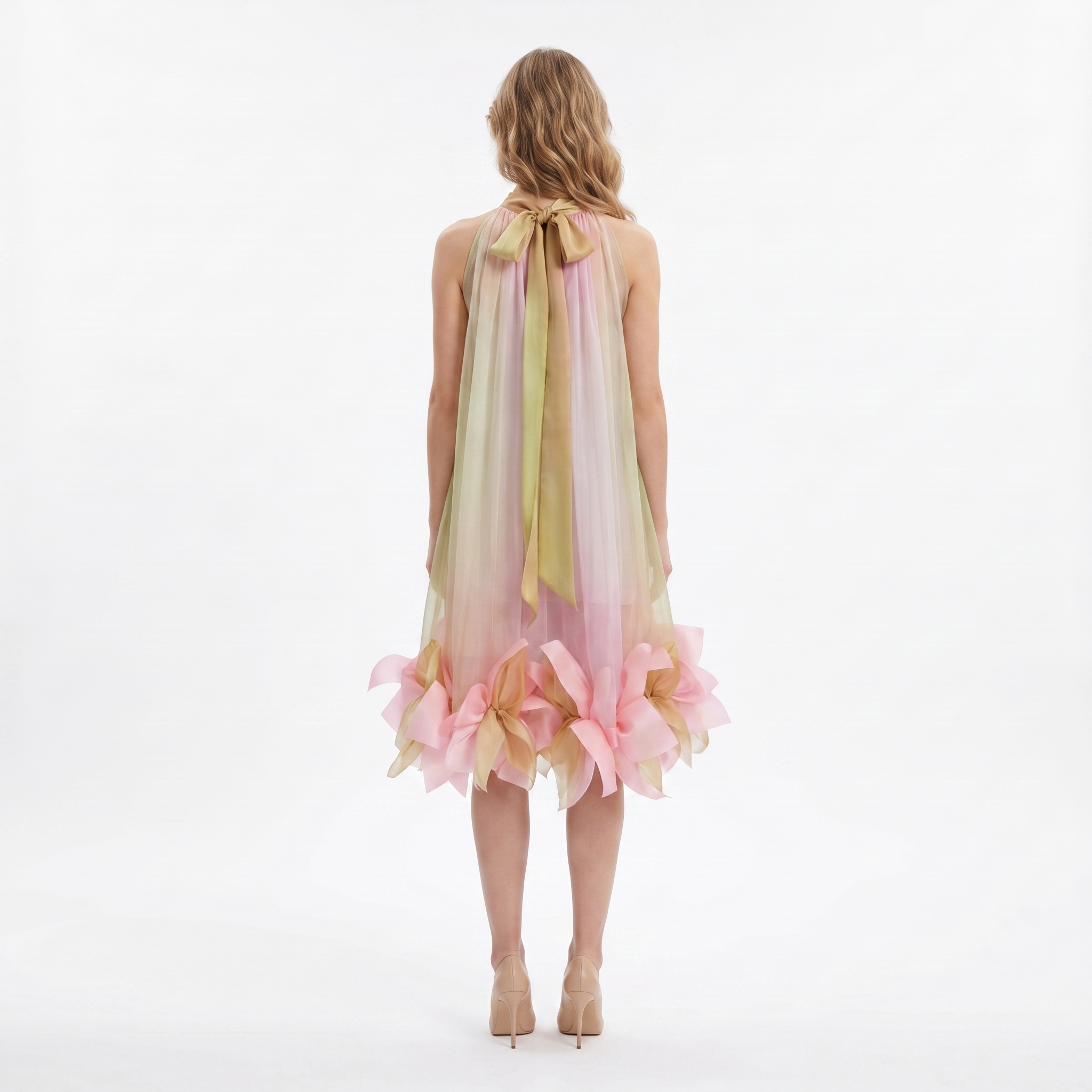 Silk Fleurs High-Neck Dress