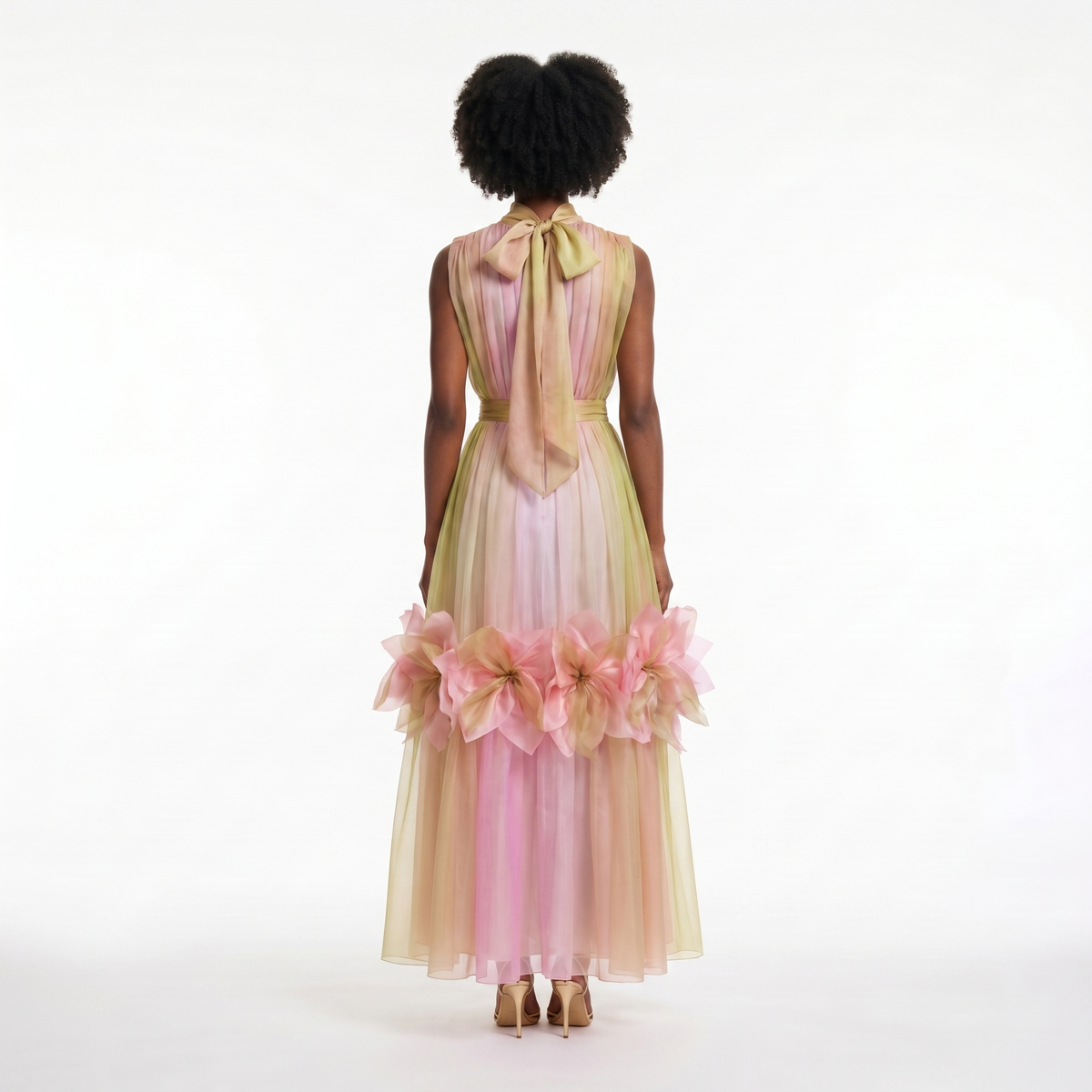 Silk Fleurs High-Neck Maxi Dress