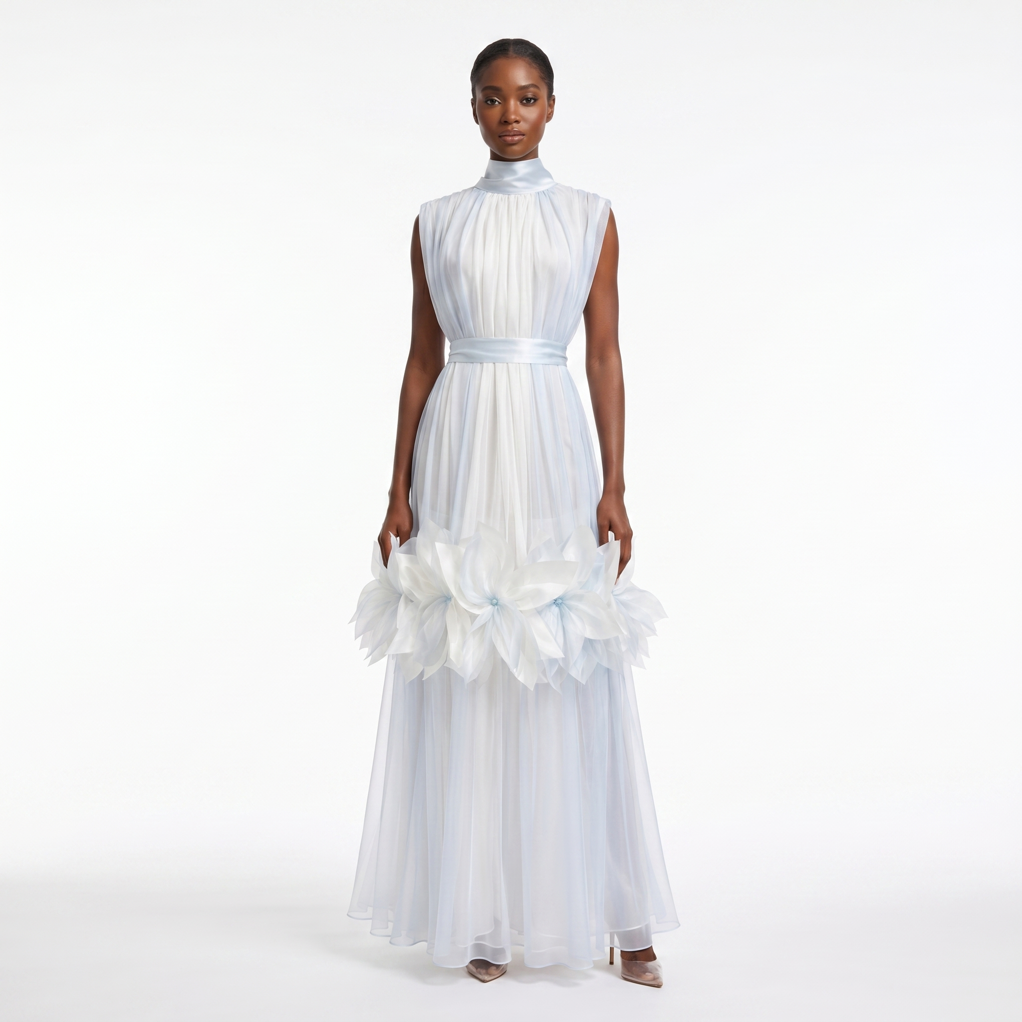 Silk Fleurs High-Neck Maxi Dress