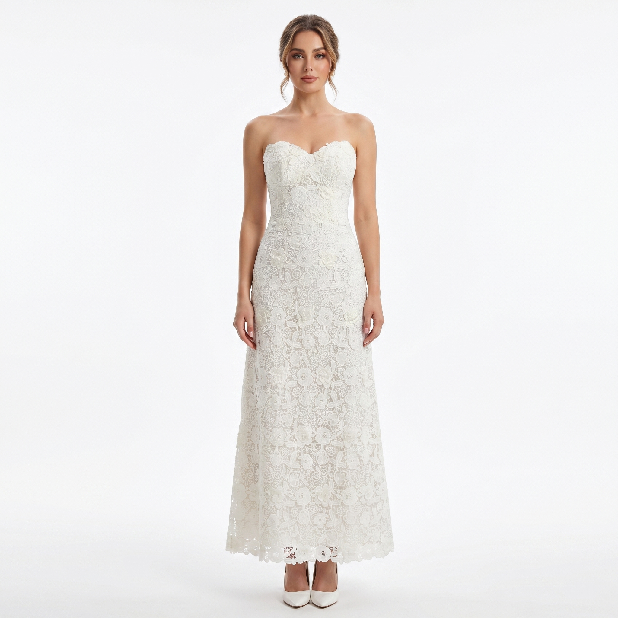 Lace Sweetheart Midi Dress
