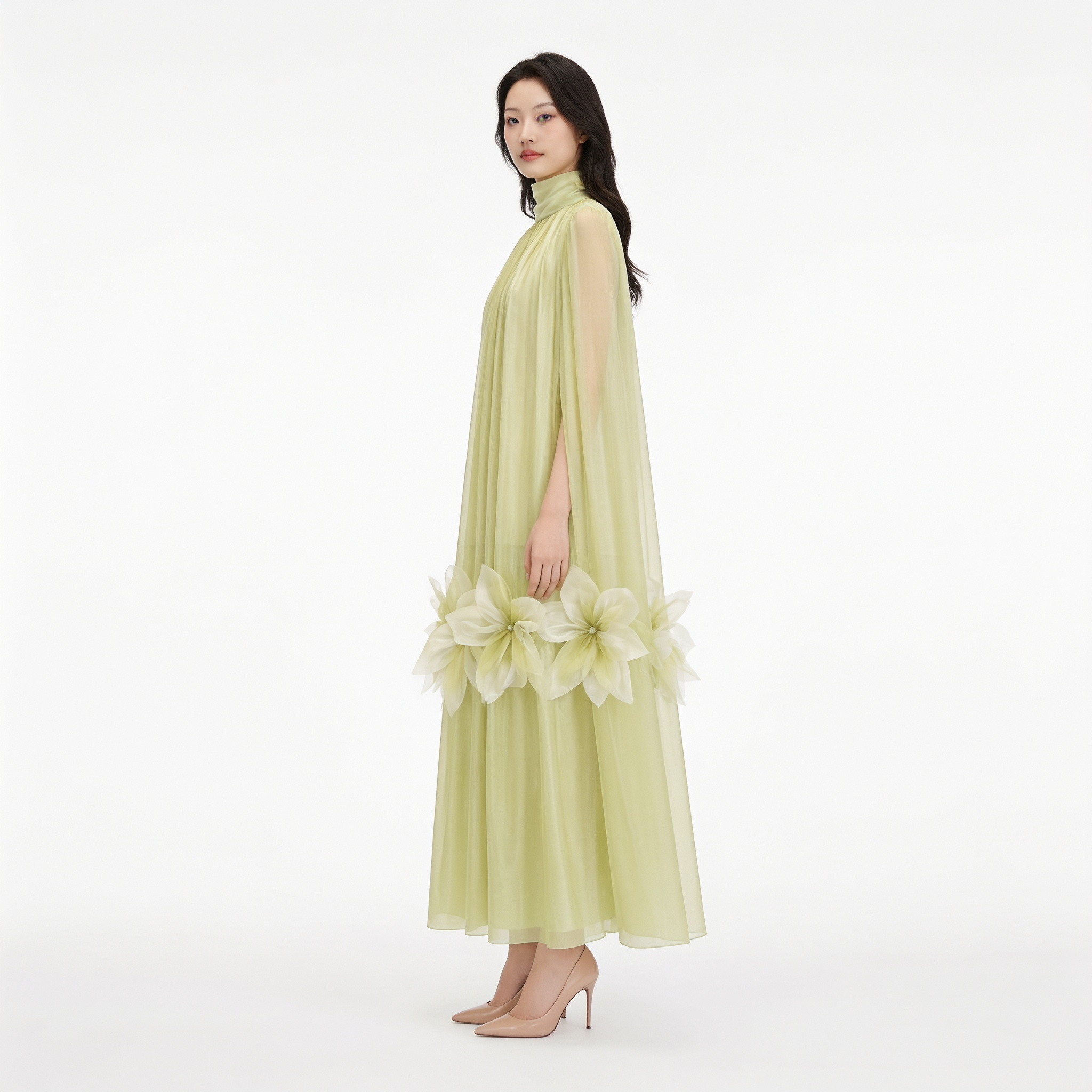 Silk Fleurs High-Neck Maxi Dress