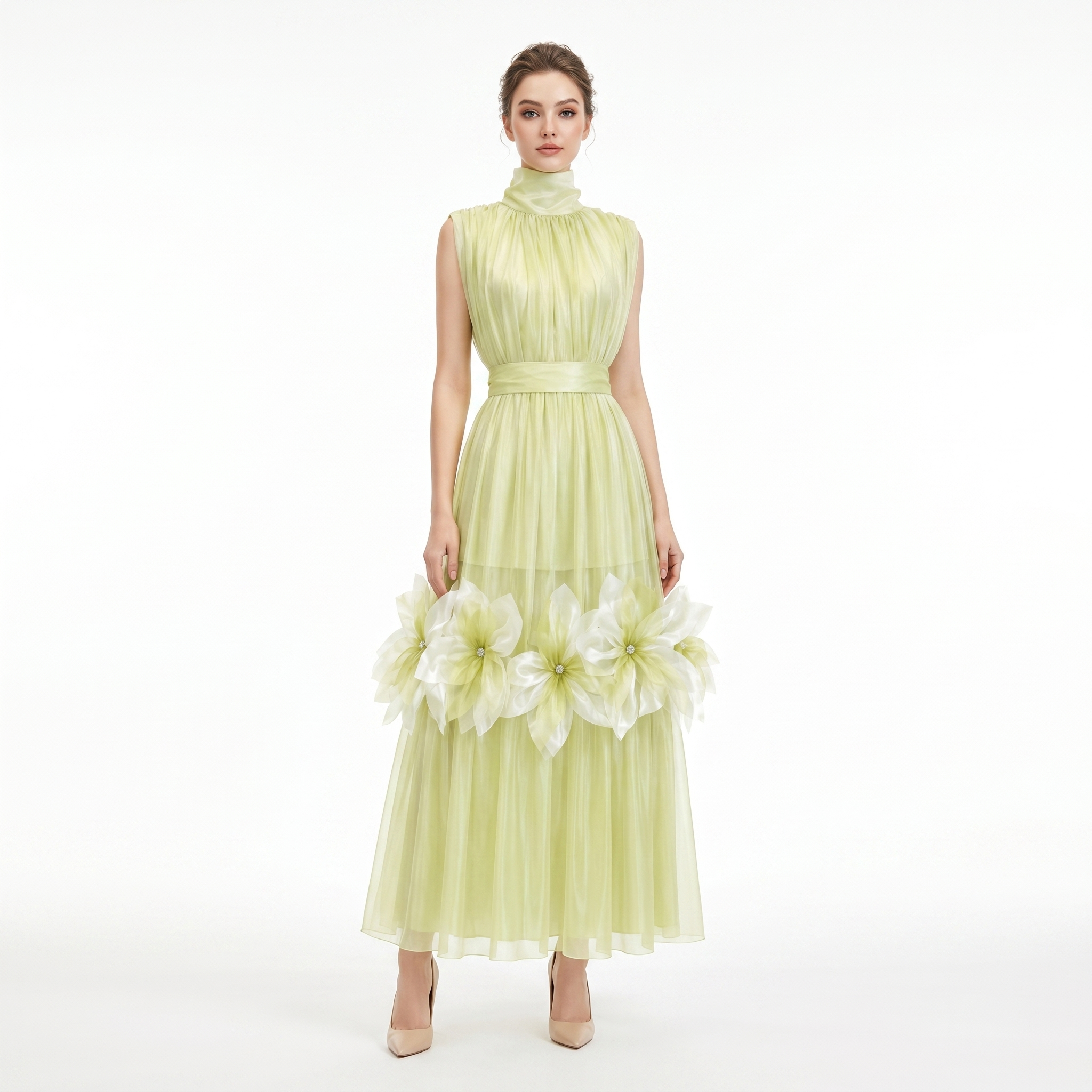 Silk Fleurs High-Neck Maxi Dress