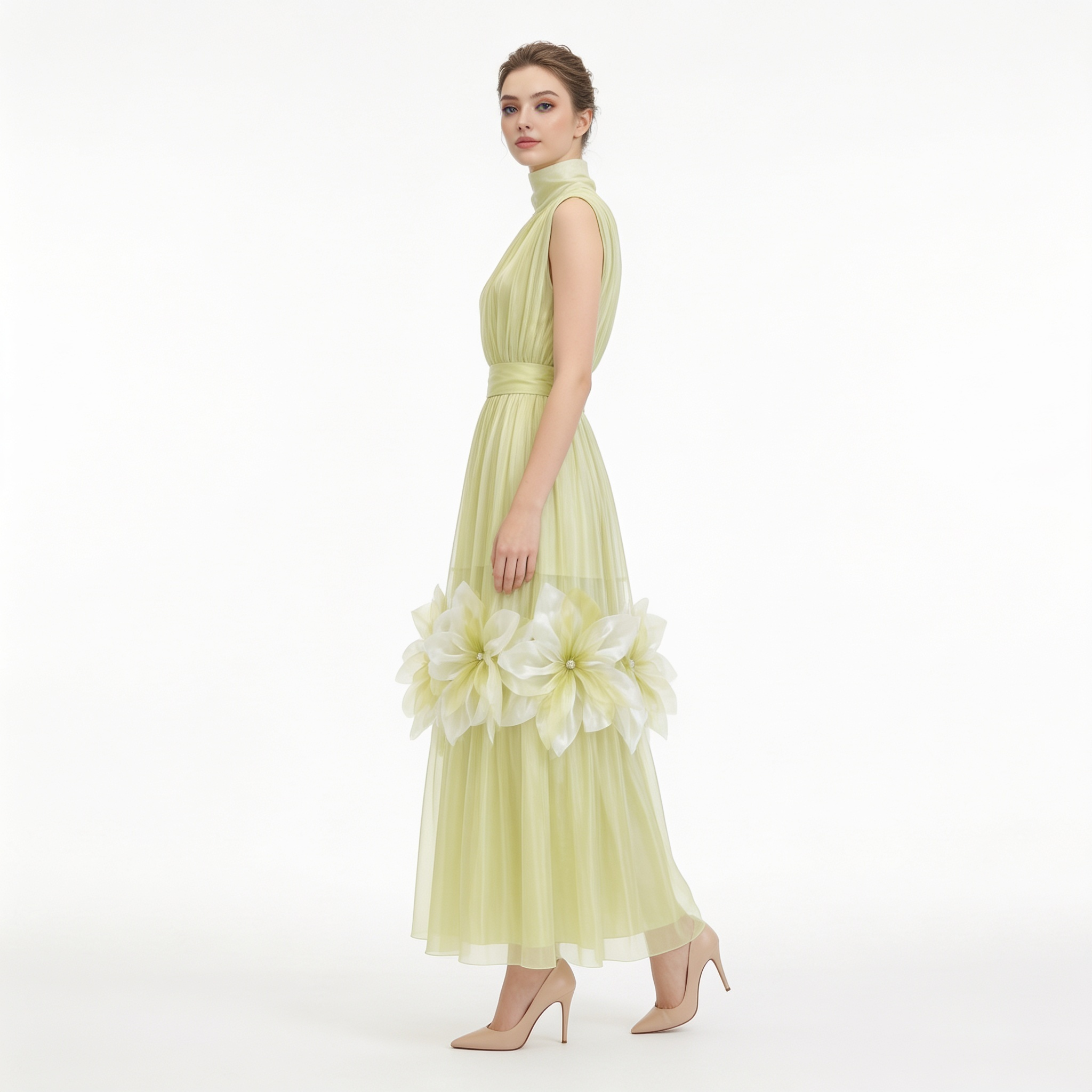 Silk Fleurs High-Neck Maxi Dress