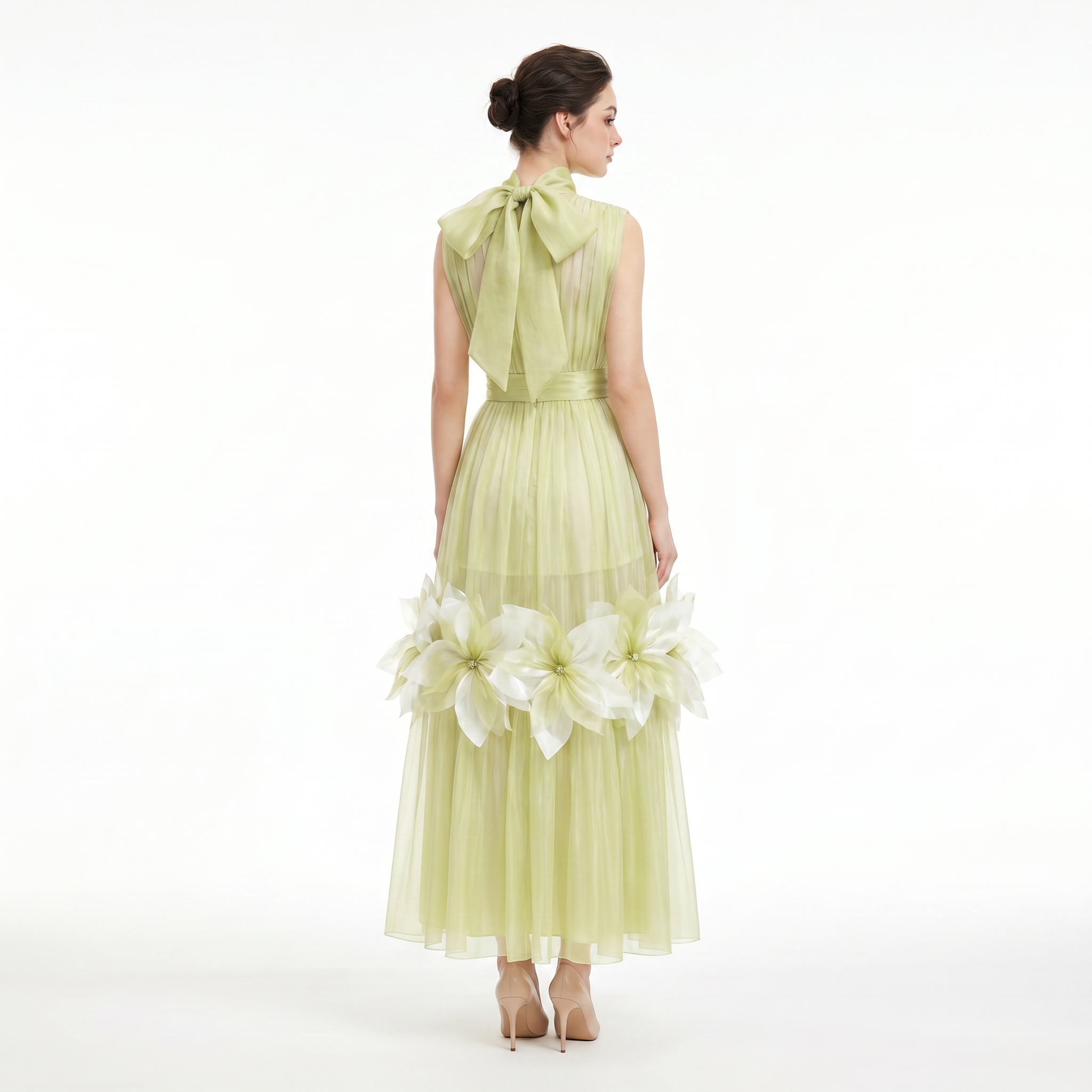 Silk Fleurs High-Neck Maxi Dress