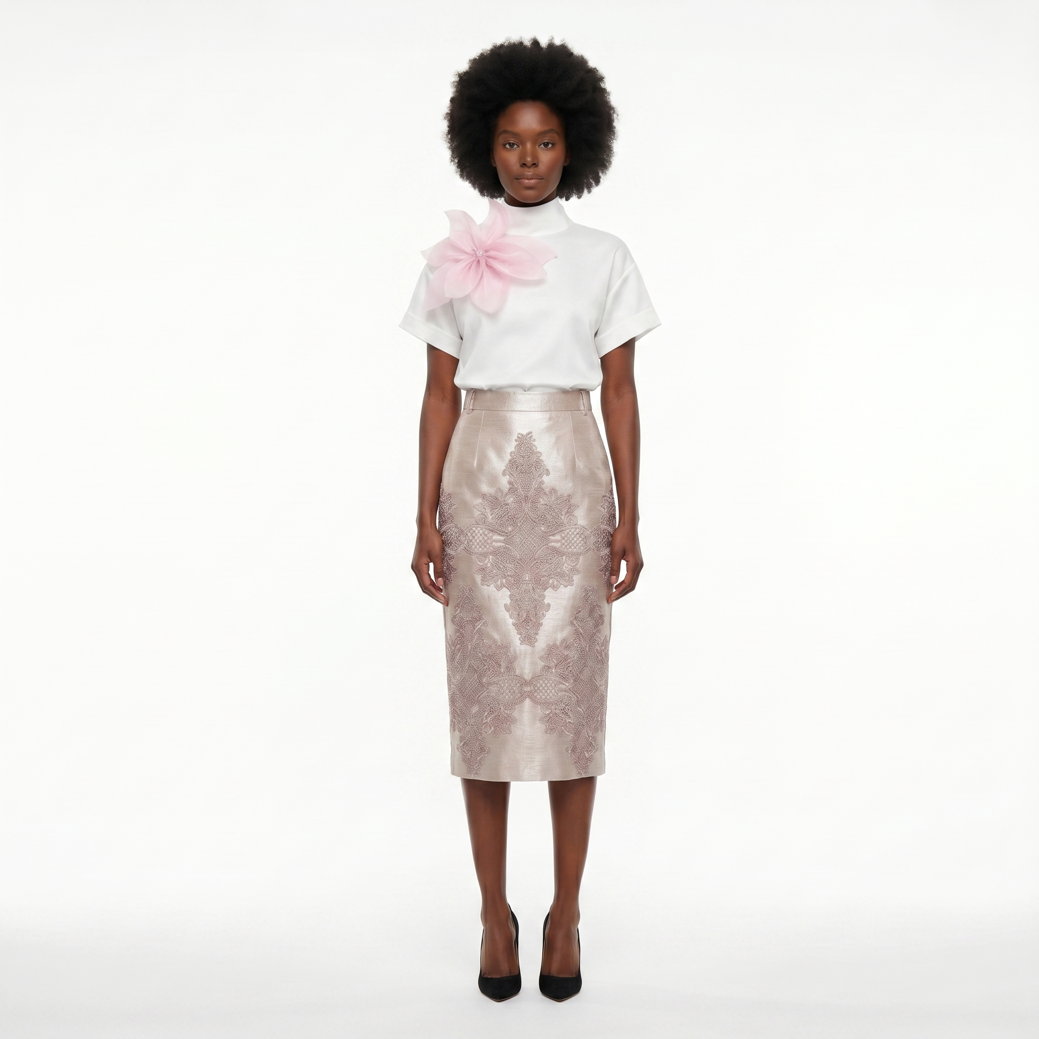Brocade High-Waisted Pencil Skirt