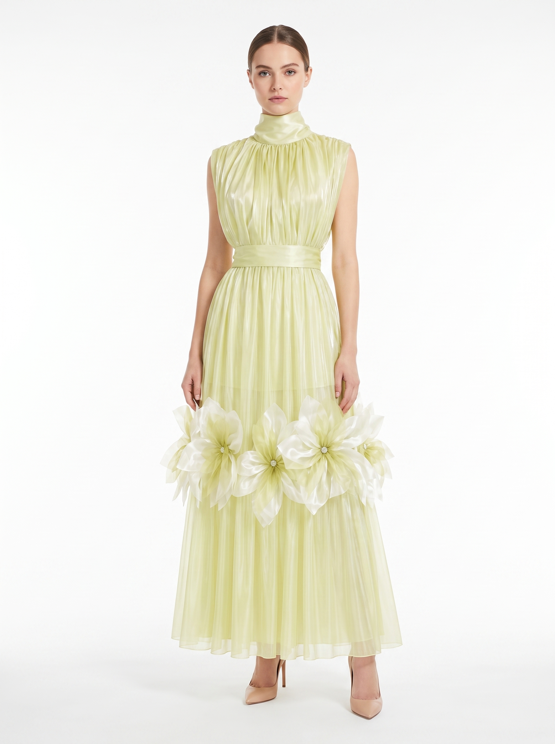 Silk Fleurs High-Neck Maxi Dress
