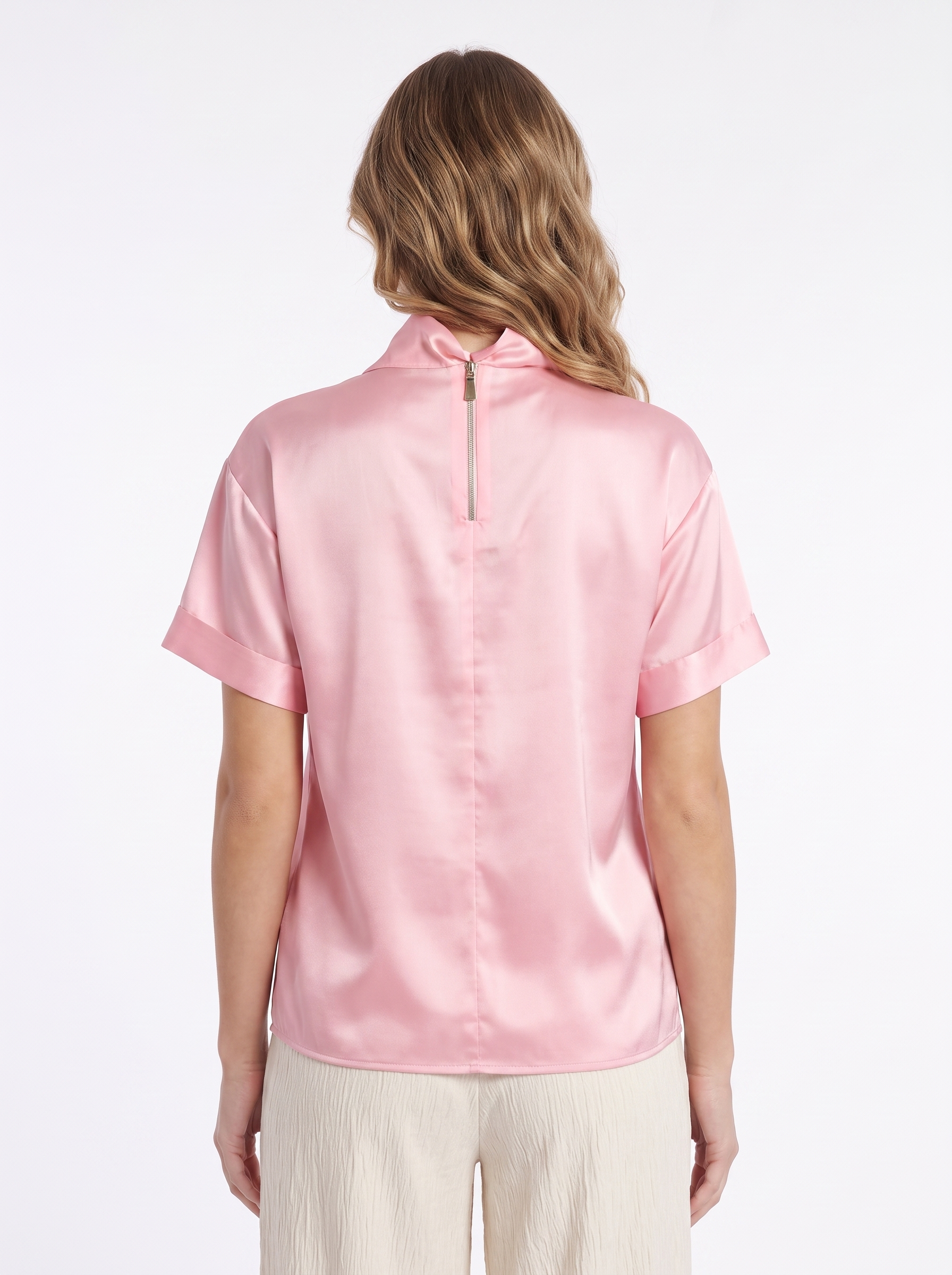 Fleur d’Épaule High-Neck Silk Blouse