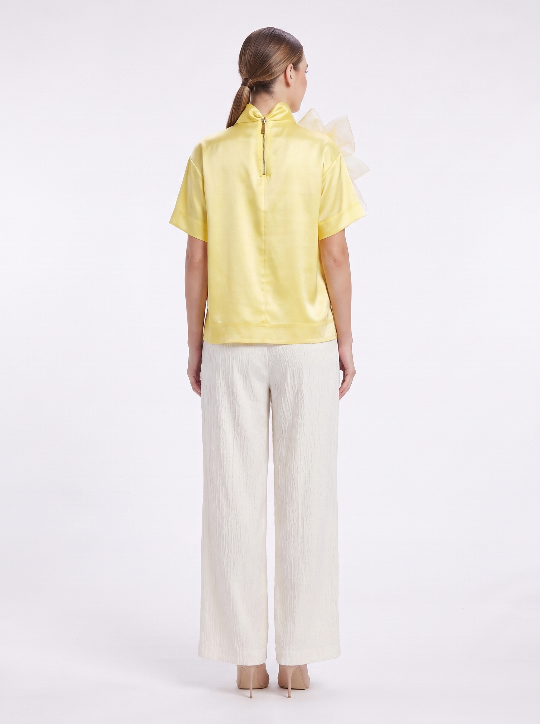 Fleur d’Épaule High-Neck Silk Blouse