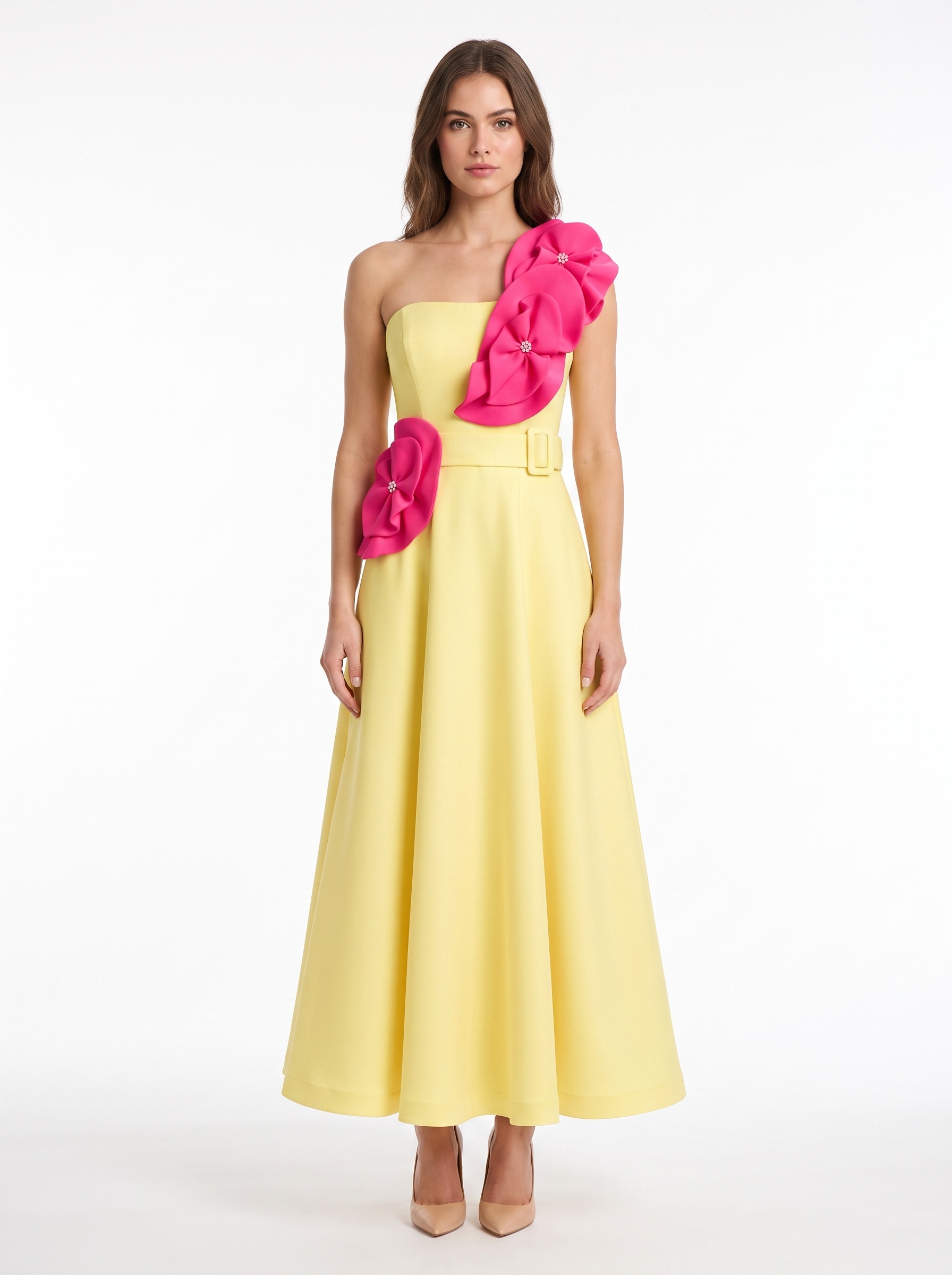 Trio Fleurs Appliqué Maxi Dress