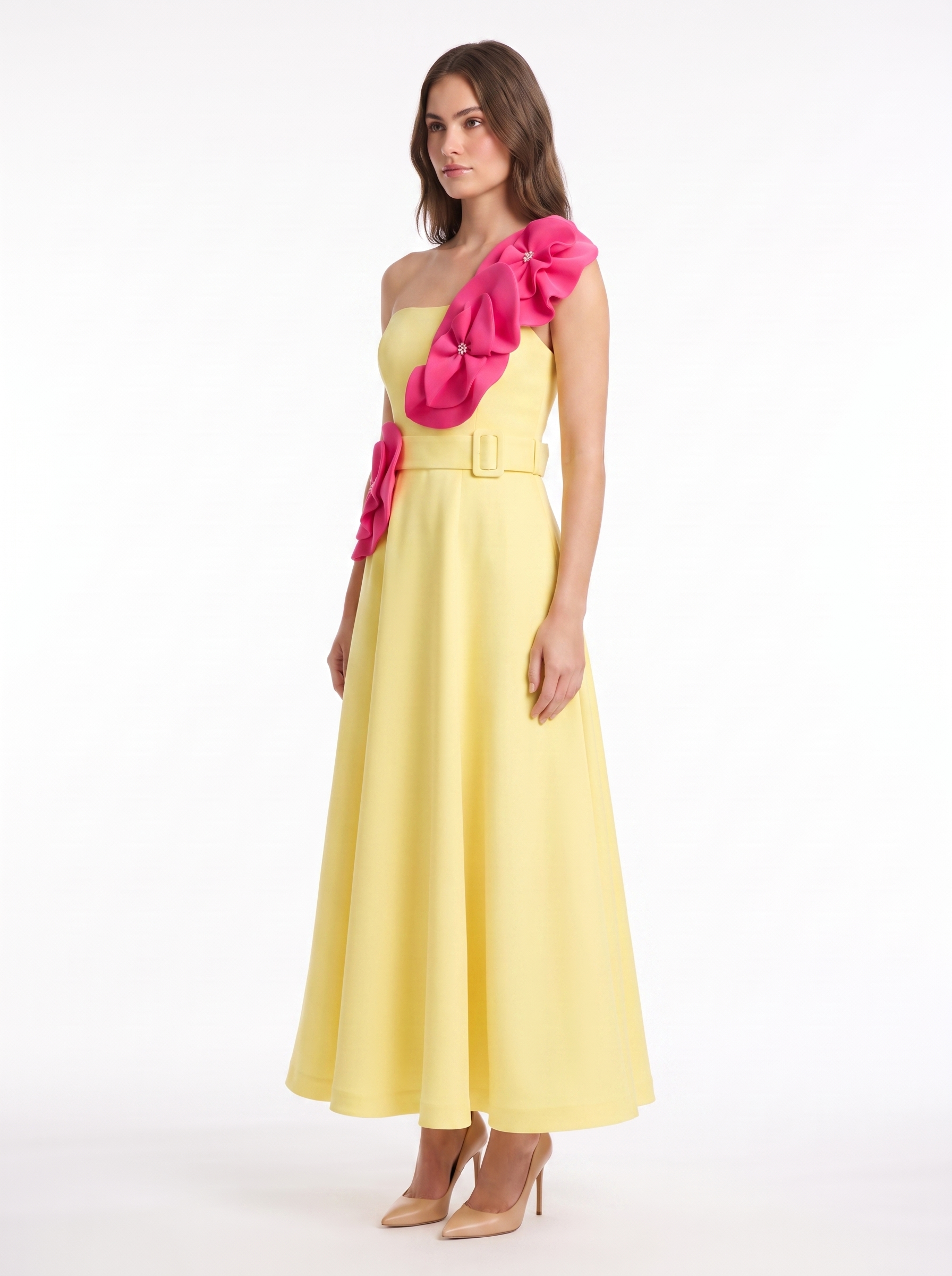 Trio Fleurs Appliqué Maxi Dress