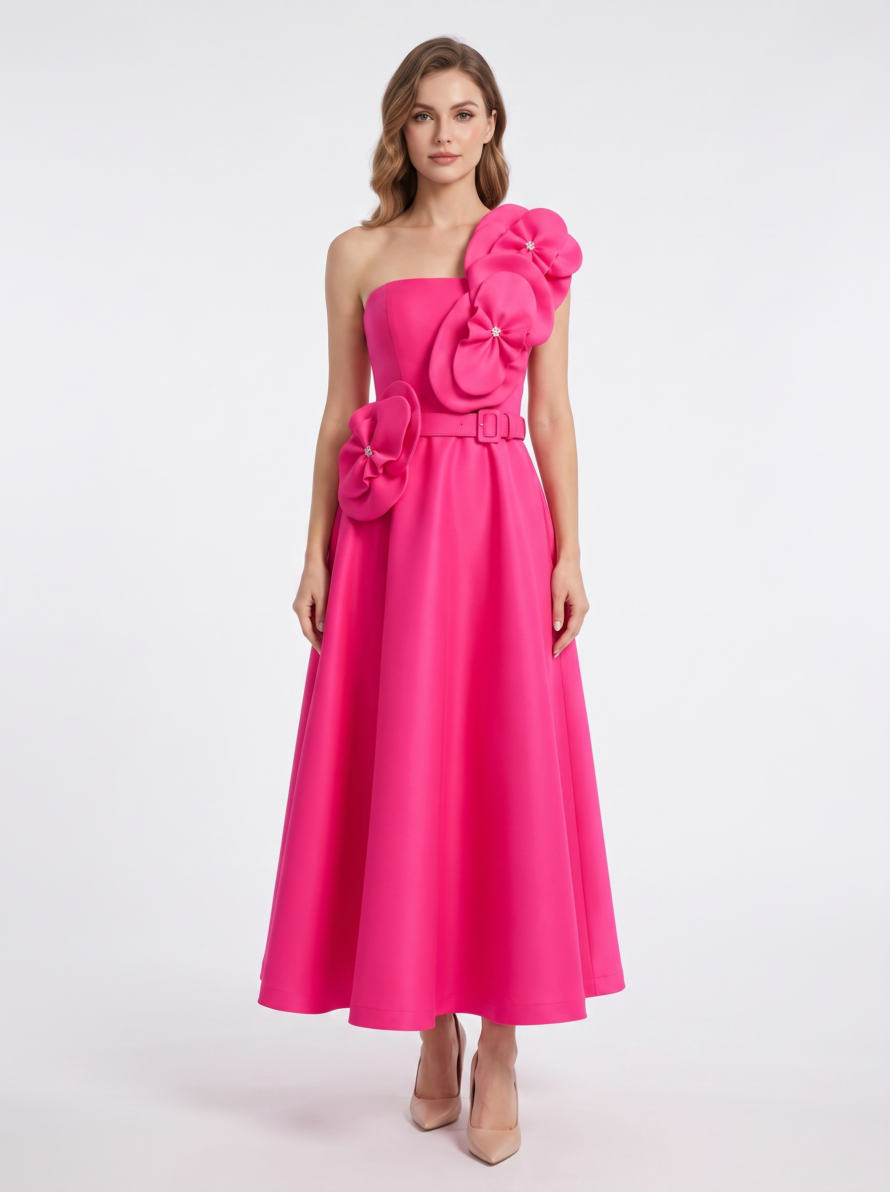 Trio Fleurs Appliqué Maxi Dress