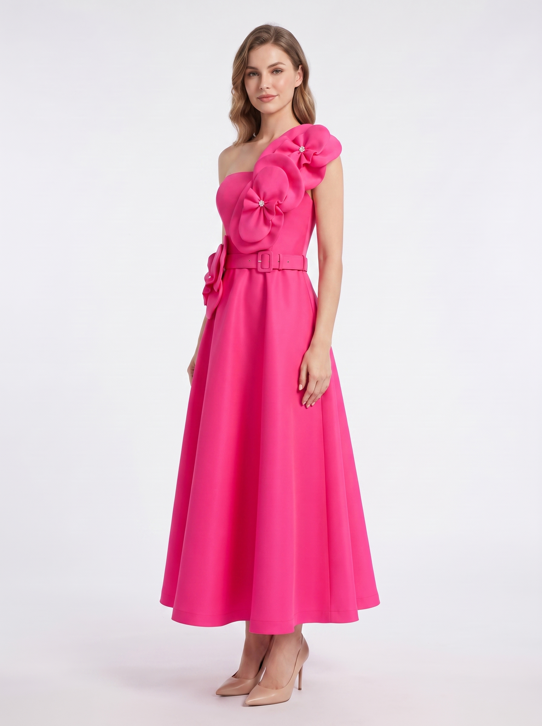 Trio Fleurs Appliqué Maxi Dress