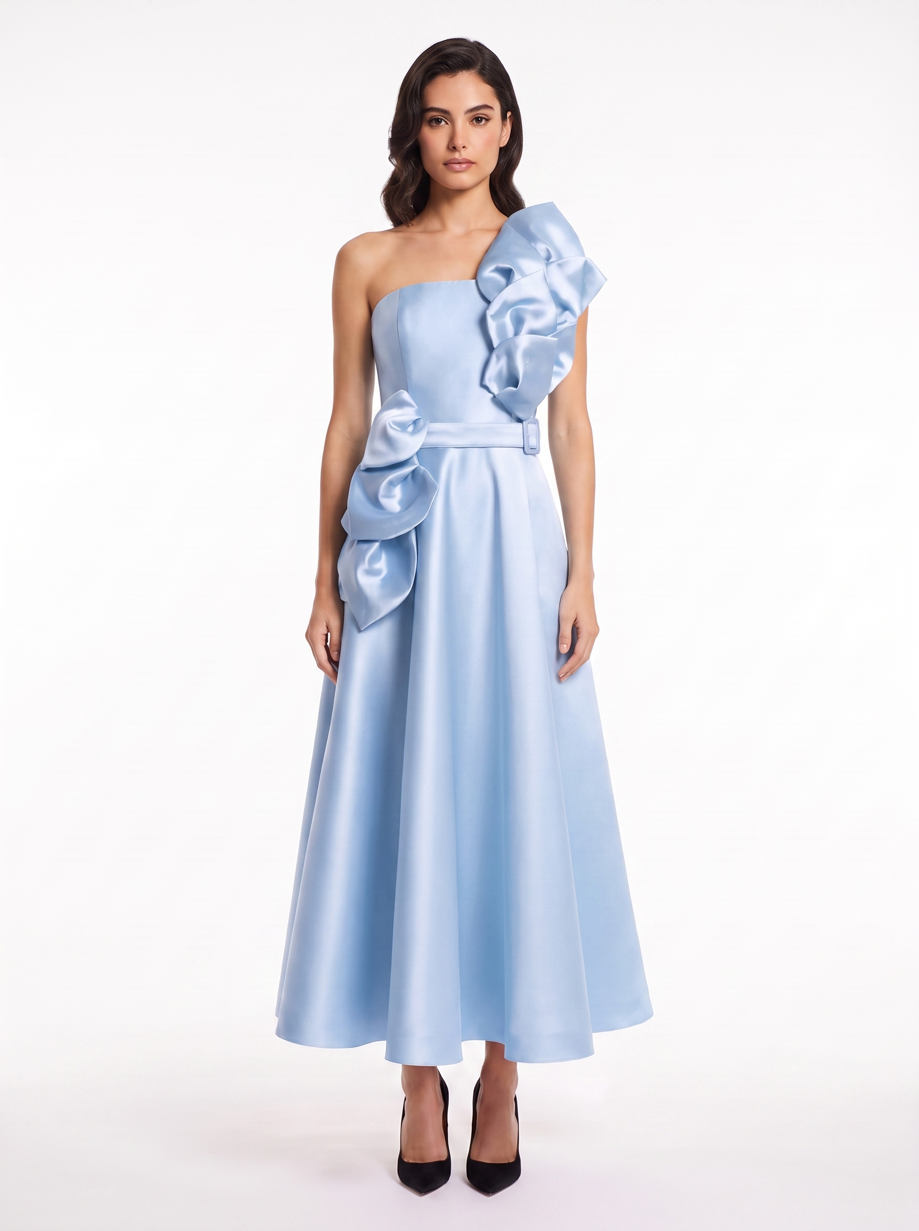 Feuille Appliqué One Shoulder Maxi Dress