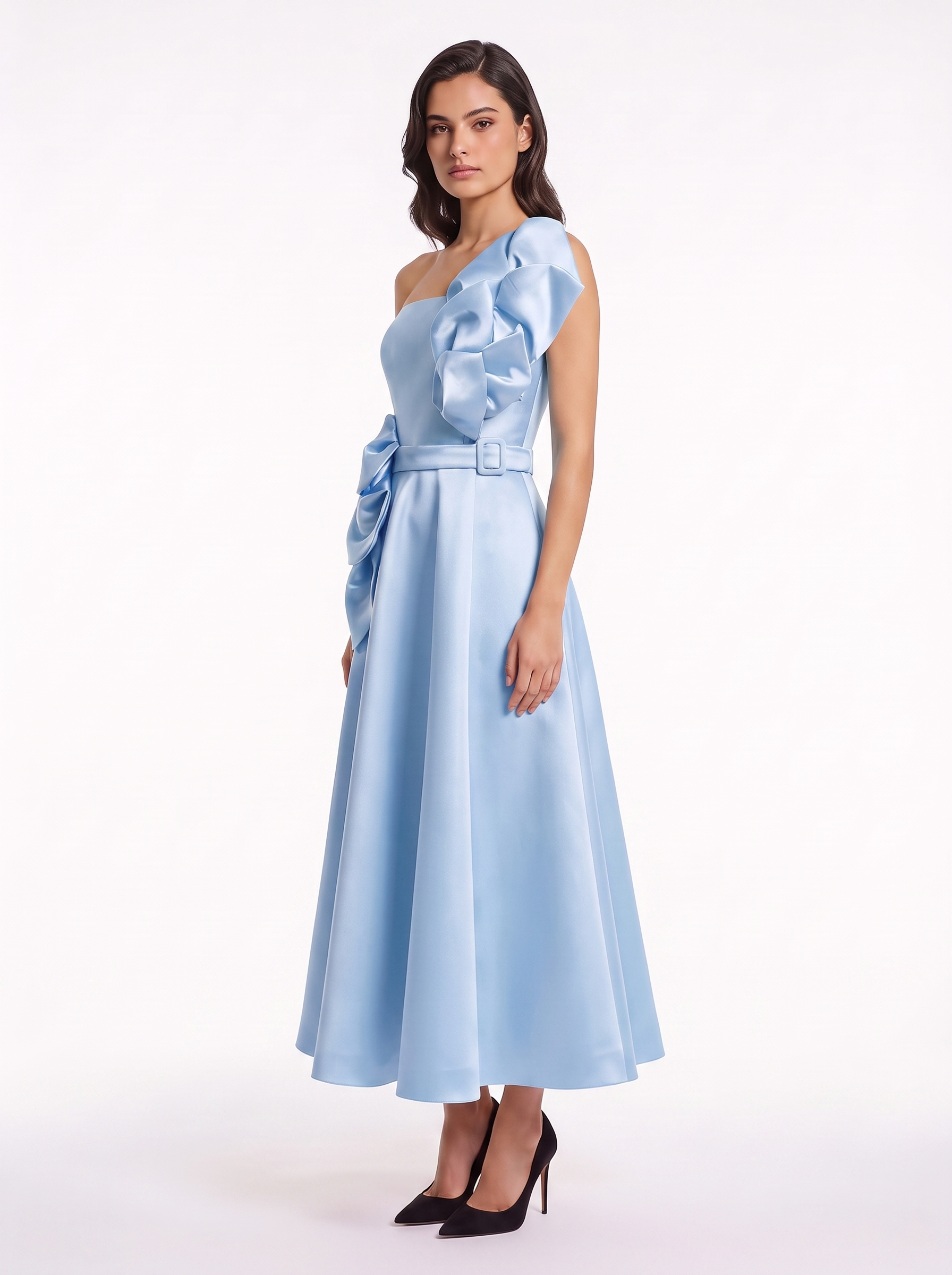 Feuille Appliqué One Shoulder Maxi Dress
