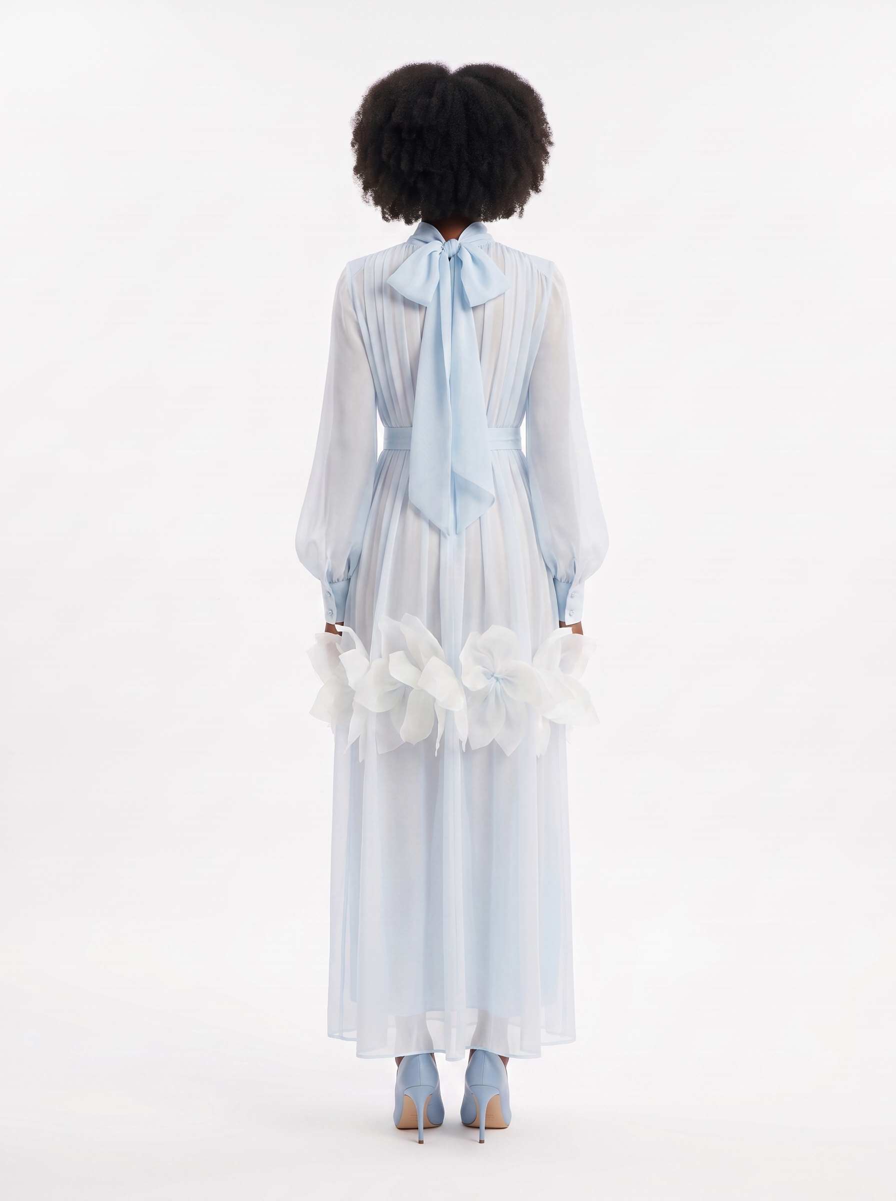 Silk Fleurs High-Neck Long-Sleeve Maxi Dress