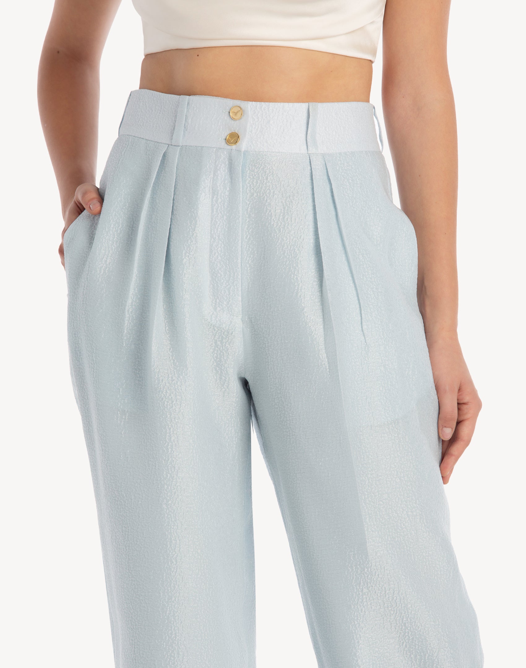 Silk Brocade High-Waisted Trousers