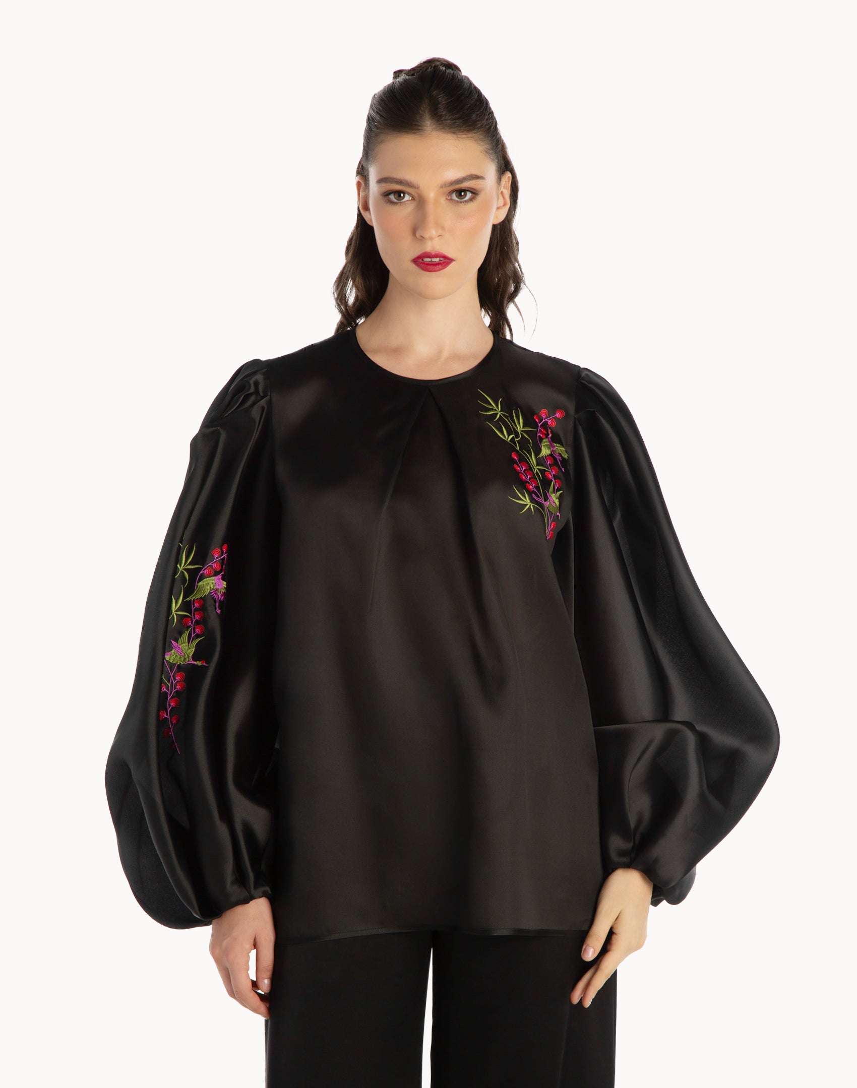 Embroidered Organza Sleeve blouse