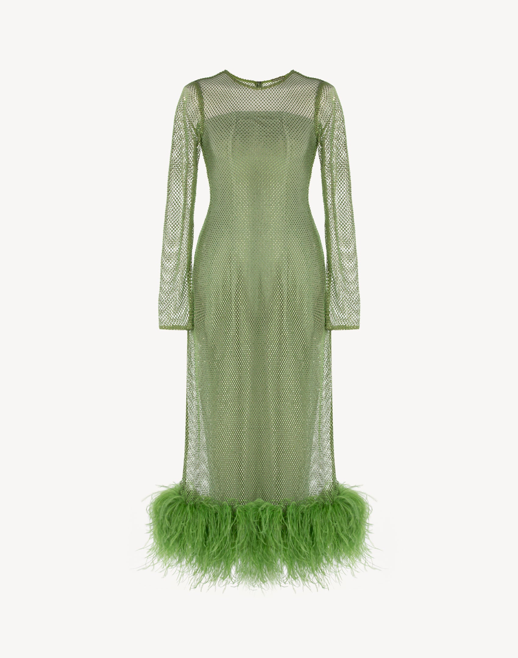 Feather-trimmed Crystal Embellished A-line Dress