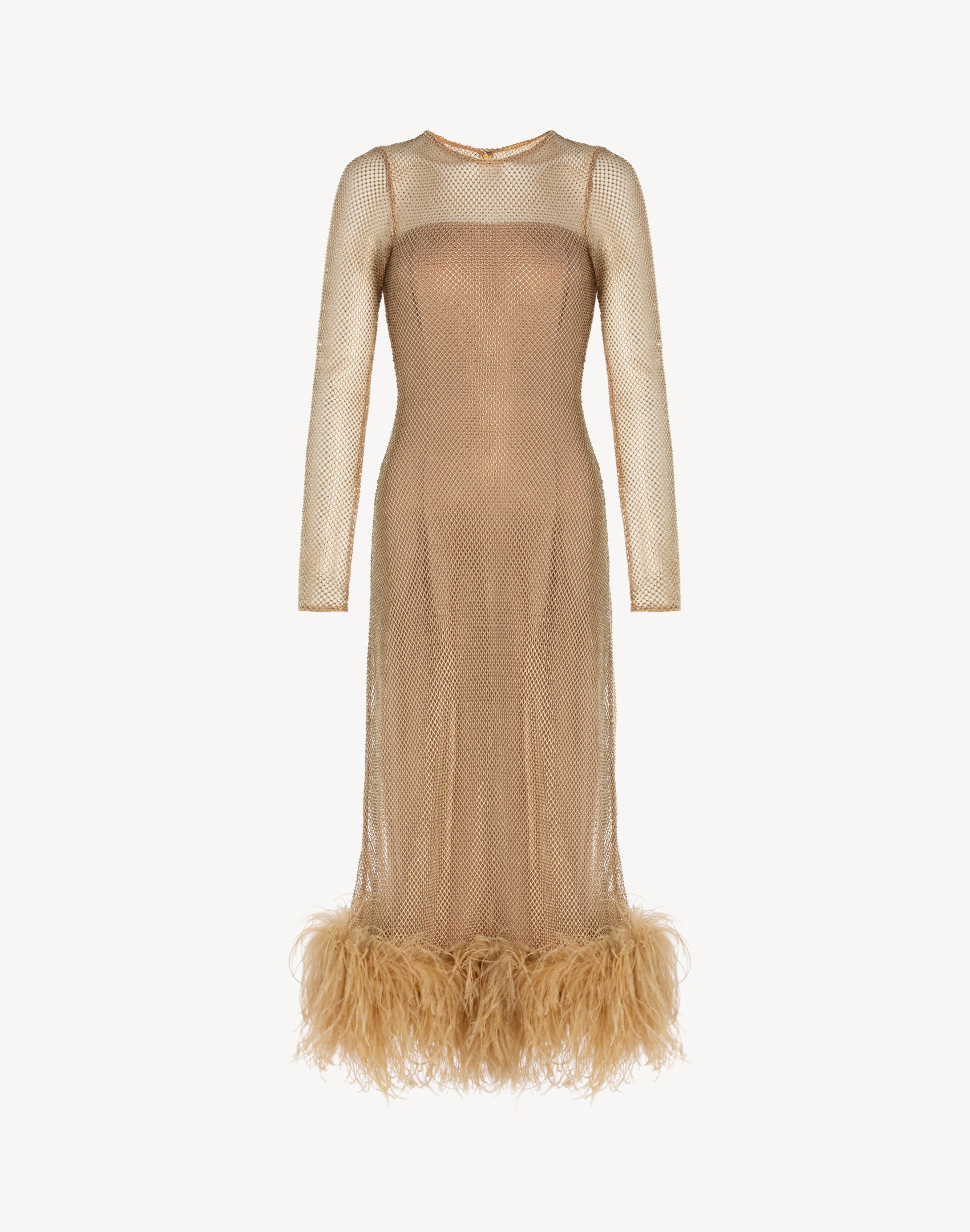 Feather-trimmed Crystal Embellished A-line Dress