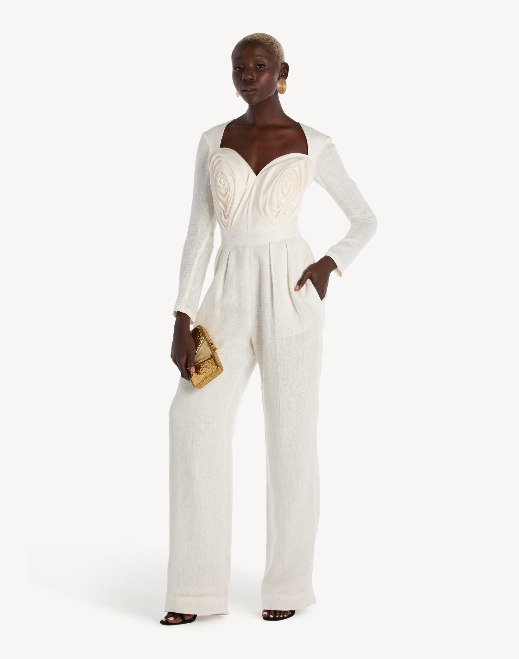 Linen Pleated Corset Sleeve Jumpsuit