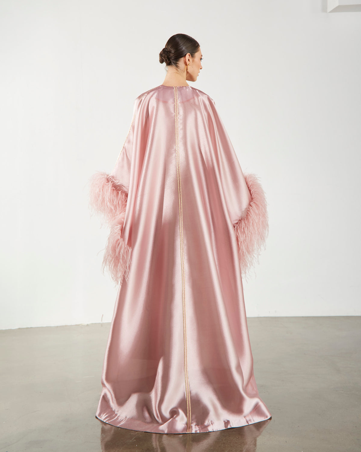 Feather Trimmed Embellished Kaftan-Abaya