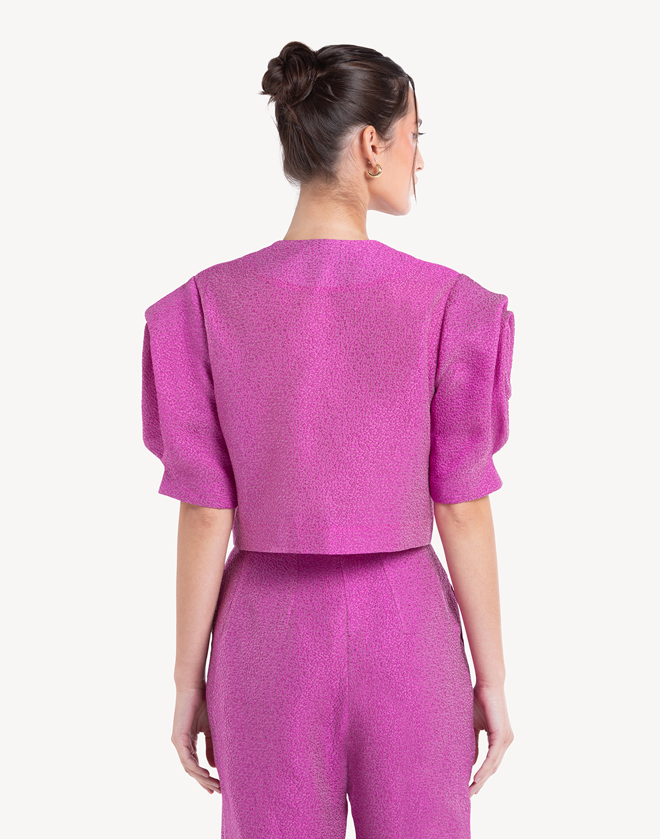 Silk Brocade Floral Draped Sleeve Blouse