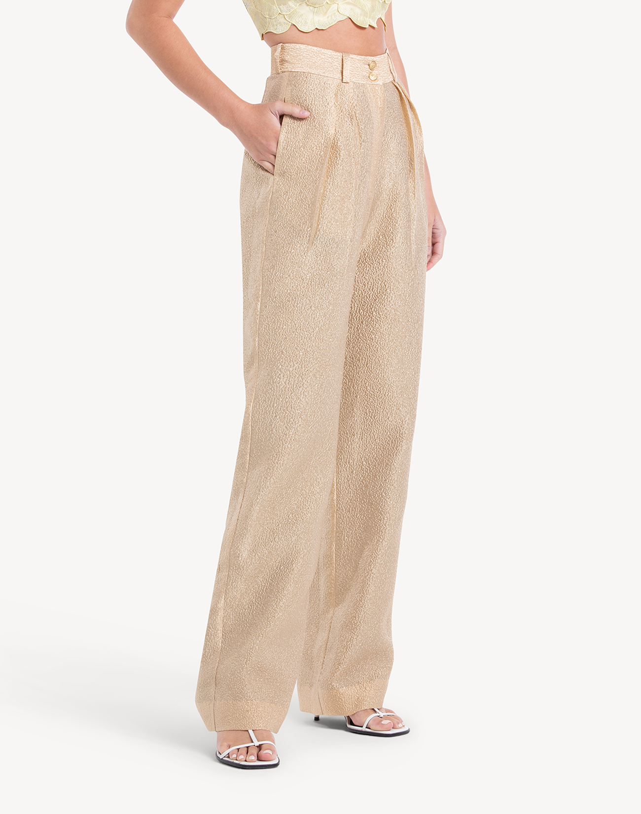 Silk Brocade High Waisted Trousers