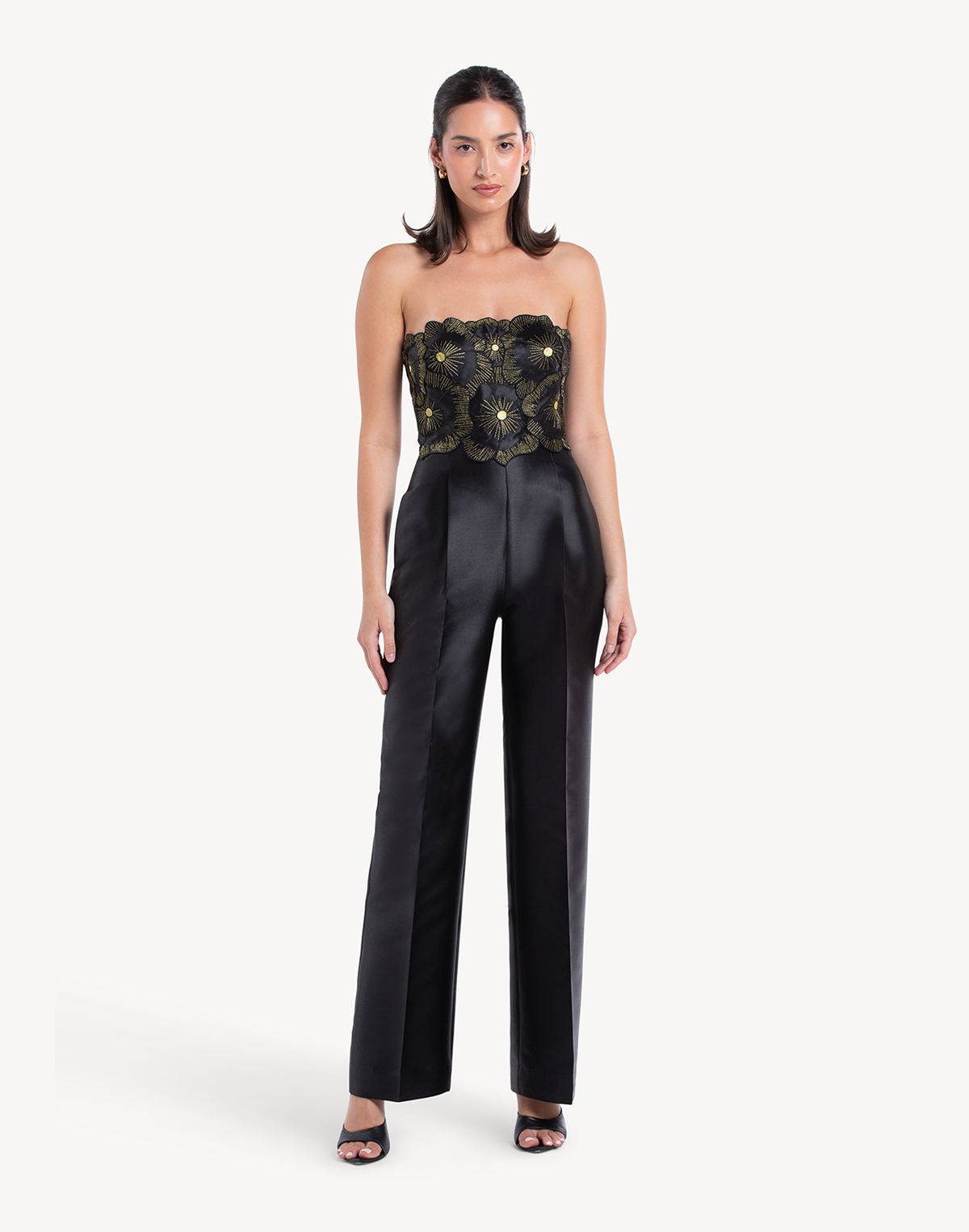 Sheen Floral Applique Corset Jumpsuit