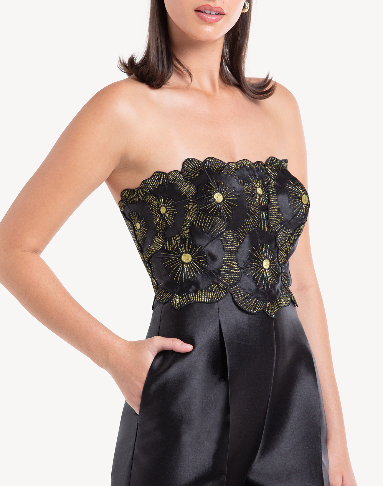 Sheen Floral Applique Corset Jumpsuit