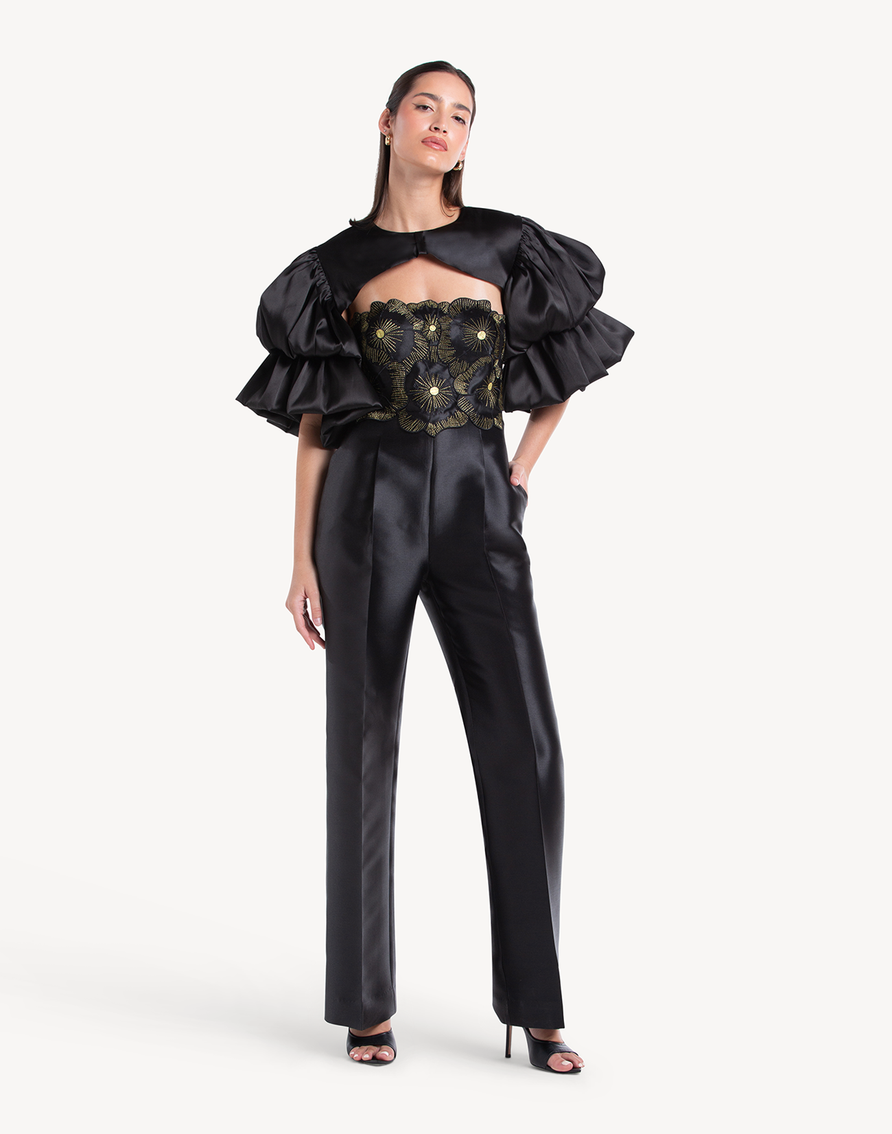 Sheen Floral Applique Corset Jumpsuit